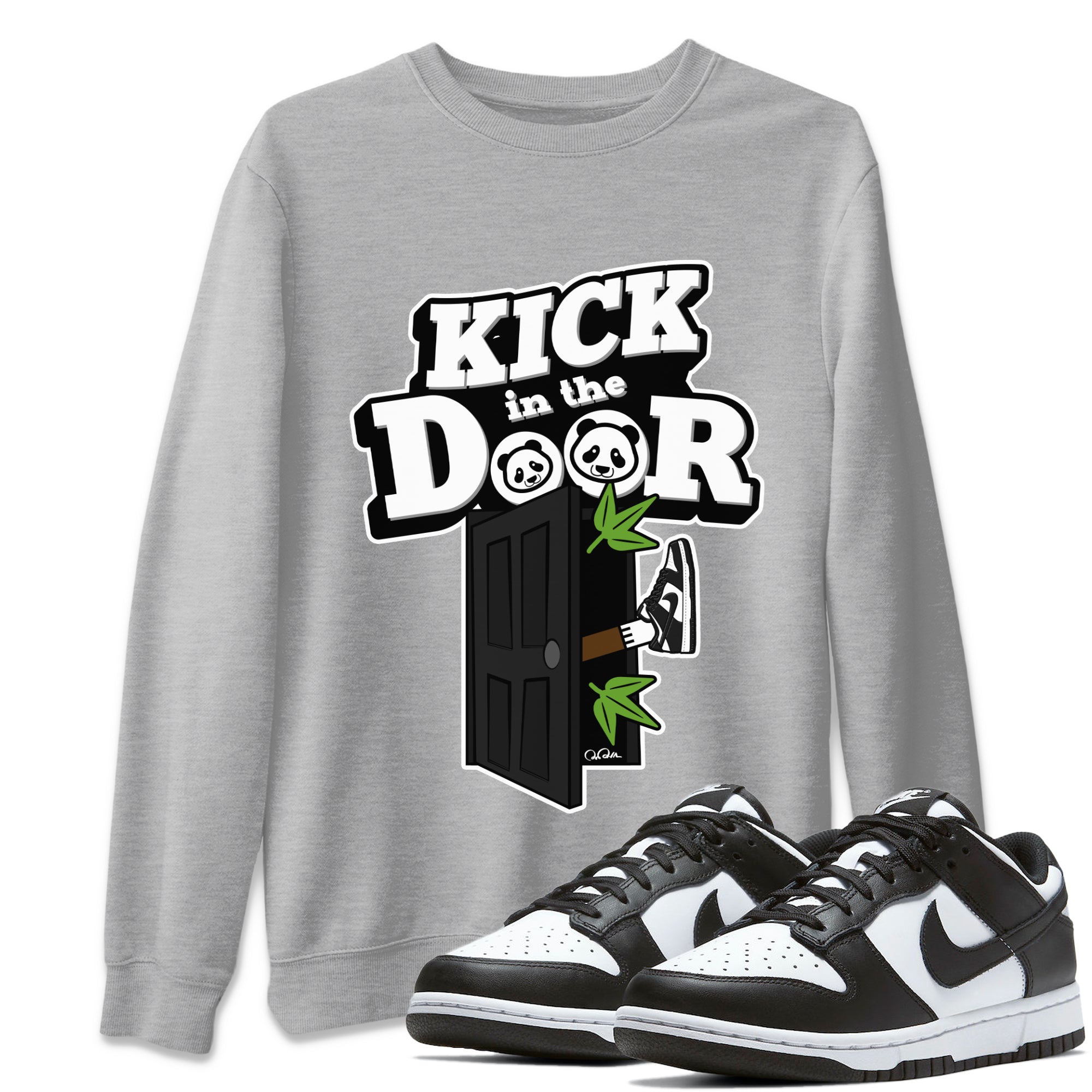 Dunk Panda Sneaker Match Tees Kick In The Door Streetwear Sneaker Shirt Dunk Low White Black Drip Gear Zone Sneaker Matching Clothing Unisex Shirts Heather Grey 1