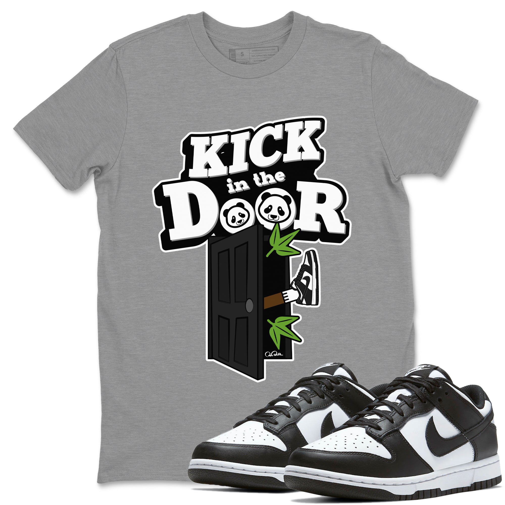 Dunk Panda Sneaker Match Tees Kick In The Door Streetwear Sneaker Shirt Dunk Low White Black Drip Gear Zone Sneaker Matching Clothing Unisex Shirts Heather Grey 1