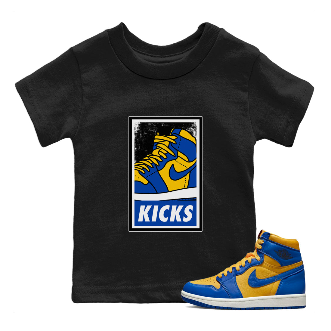 Jordan 1 Game Royal Varsity Maize Sneaker Matching T-Shirt KICKS Sneaker Tees Jordan 1 Game Royal Varsity Maize Sneaker Release Tees Kids Shirts