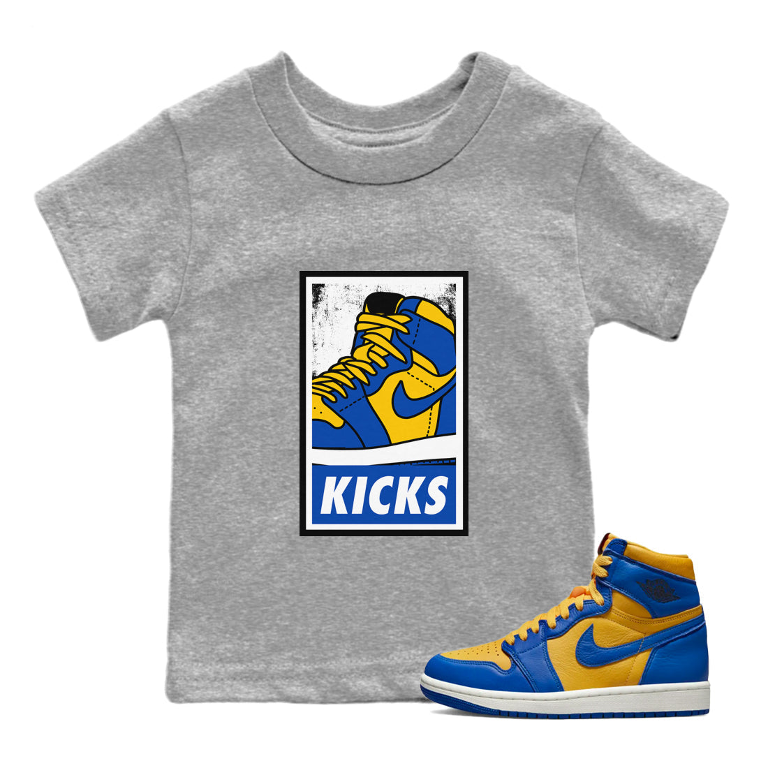 Jordan 1 Game Royal Varsity Maize Sneaker Matching T-Shirt KICKS Sneaker Tees Jordan 1 Game Royal Varsity Maize Sneaker Release Tees Kids Shirts
