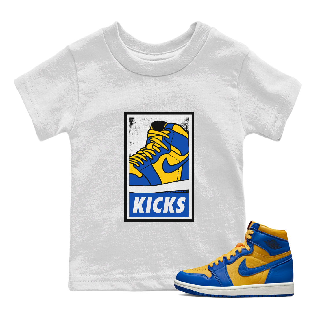 Jordan 1 Game Royal Varsity Maize Sneaker Matching T-Shirt KICKS Sneaker Tees Jordan 1 Game Royal Varsity Maize Sneaker Release Tees Kids Shirts