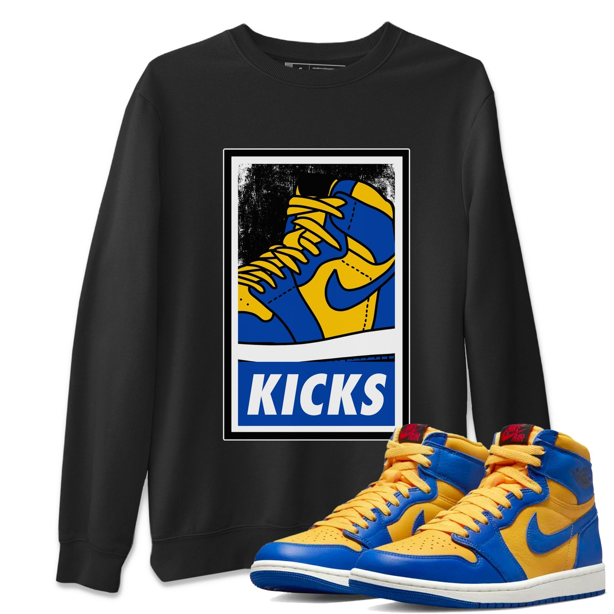Jordan 1 Game Royal Varsity Maize Sneaker Matching T-Shirt KICKS Sneaker Tees Jordan 1 Game Royal Varsity Maize Sneaker Release Tees Crew Neck Tees