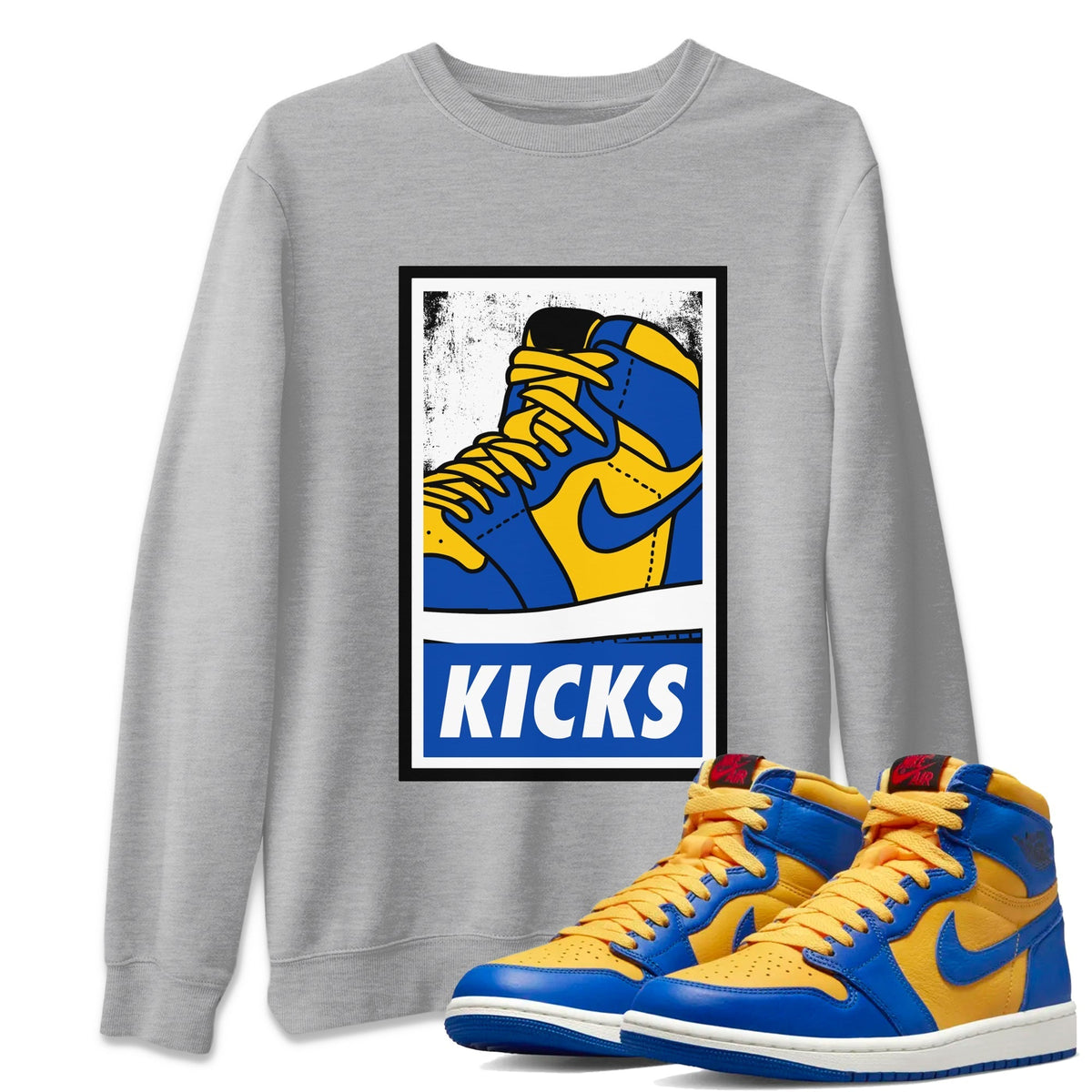 Jordan 1 Game Royal Varsity Maize Sneaker Matching T-Shirt KICKS Sneaker Tees Jordan 1 Game Royal Varsity Maize Sneaker Release Tees Crew Neck Tees