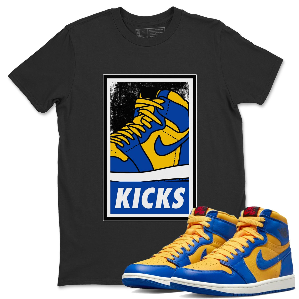 Jordan 1 Game Royal Varsity Maize Sneaker Matching T-Shirt KICKS Sneaker Tees Jordan 1 Game Royal Varsity Maize Sneaker Release Tees Crew Neck Tees