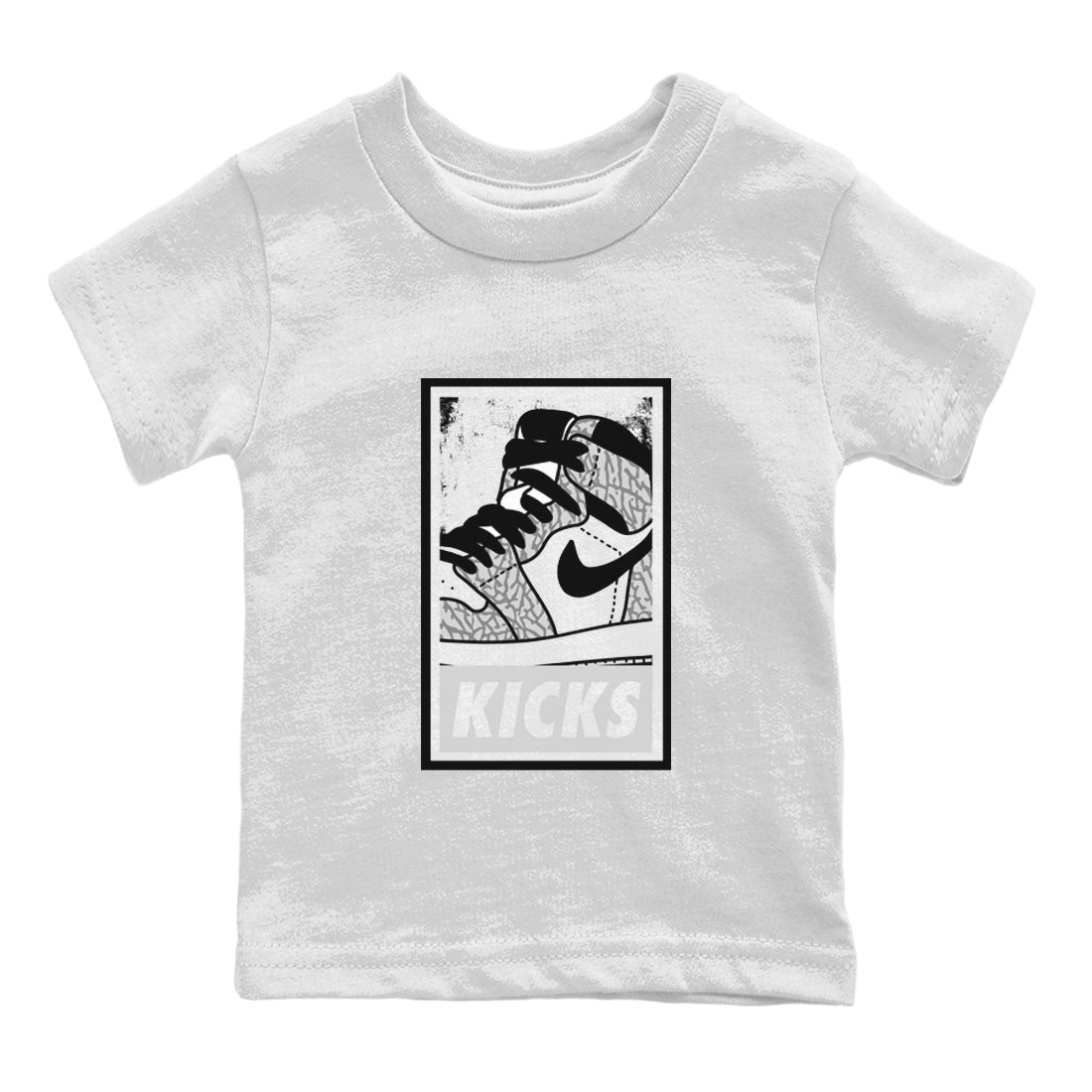 Jordan 1 White Cement Sneaker Matching T-Shirt KICKS Sneaker Tees Jordan 1 White Cement Sneaker Release Tees Kids Shirts