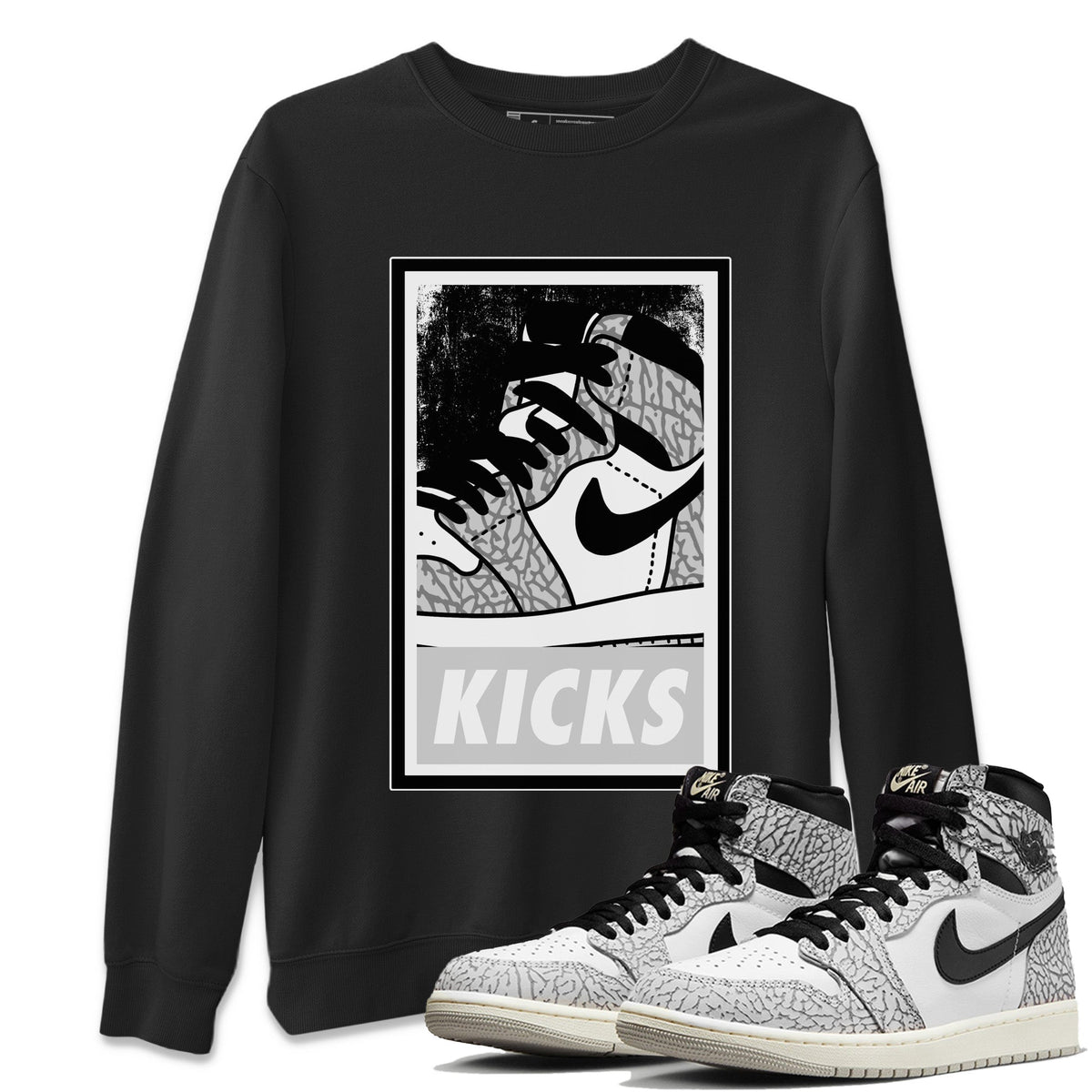 Jordan 1 White Cement Sneaker Matching T-Shirt KICKS Sneaker Tees Jordan 1 White Cement Sneaker Release Tees Crew Neck Tees