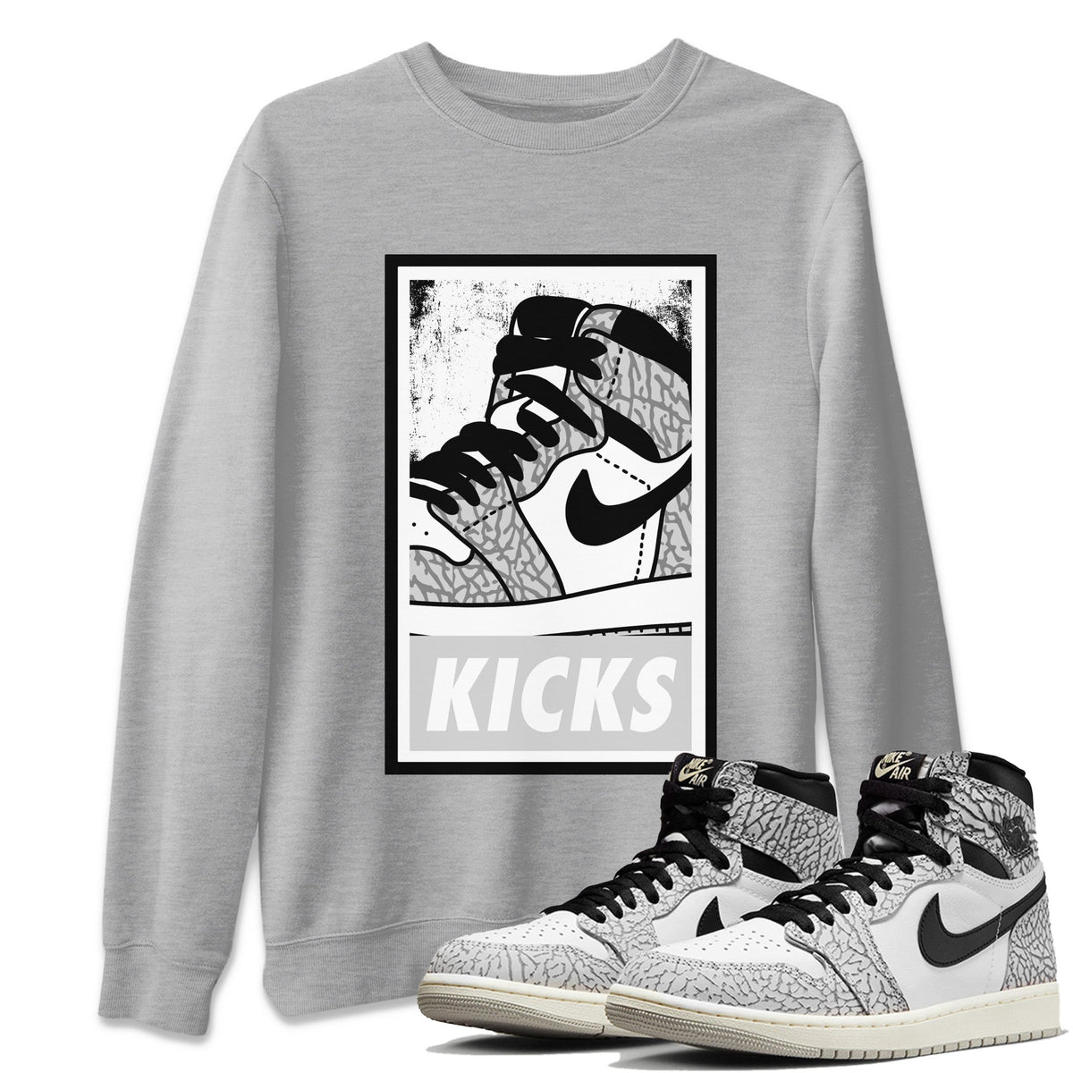 Jordan 1 White Cement Sneaker Matching T-Shirt KICKS Sneaker Tees Jordan 1 White Cement Sneaker Release Tees Crew Neck Tees