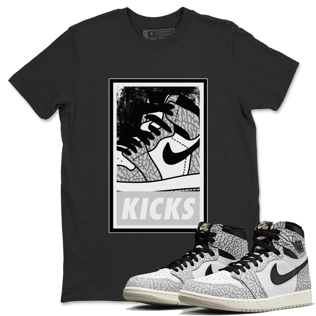 Jordan 1 White Cement Sneaker Matching T-Shirt KICKS Sneaker Tees Jordan 1 White Cement Sneaker Release Tees Crew Neck Tees
