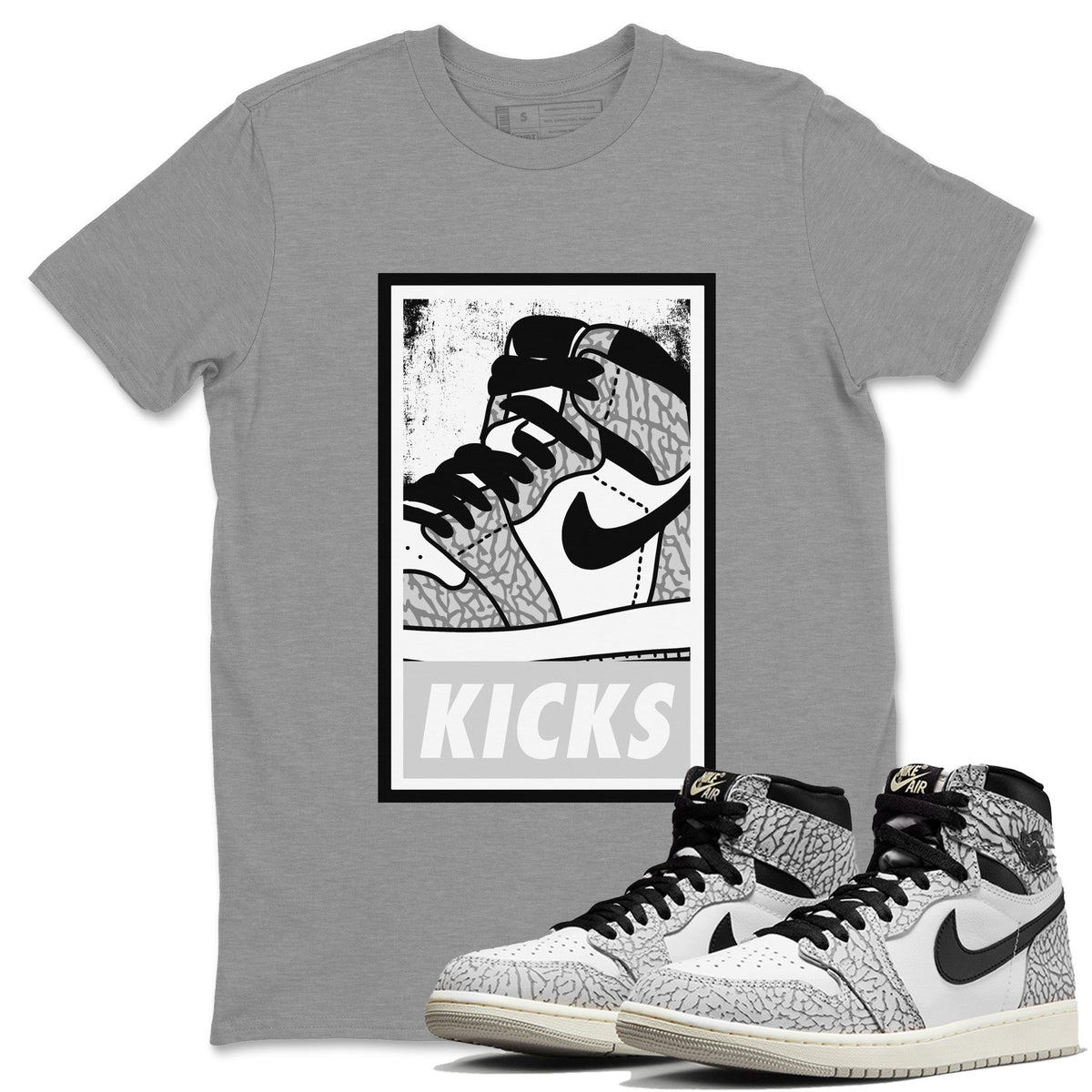 Jordan 1 White Cement Sneaker Matching T-Shirt KICKS Sneaker Tees Jordan 1 White Cement Sneaker Release Tees Crew Neck Tees