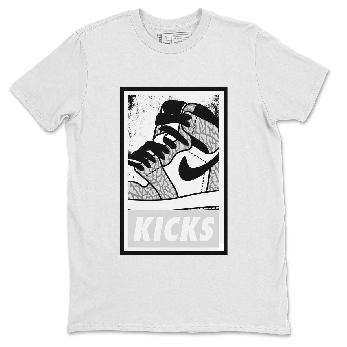 Jordan 1 White Cement Sneaker Matching T-Shirt KICKS Sneaker Tees Jordan 1 White Cement Sneaker Release Tees Crew Neck Tees
