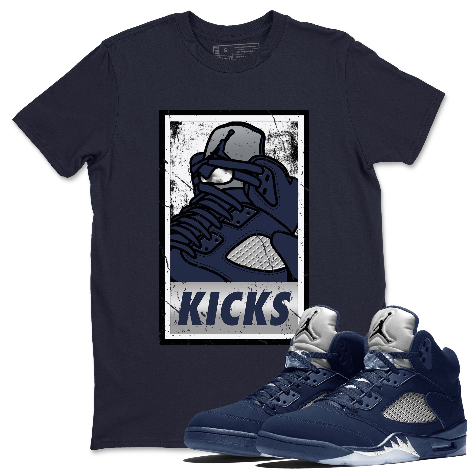 AJ5 Georgetown shirt to match jordans KICKS Streetwear Sneaker Shirt Air Jordan 5 Georgetown Drip Gear Zone Sneaker Matching Clothing Unisex Navy 1 T-Shirt