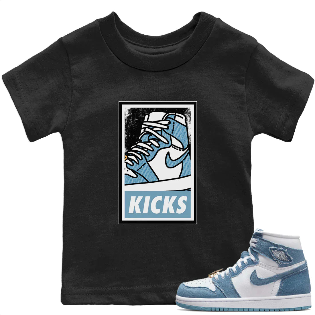 Jordan 1 Denim Sneaker Matching T-Shirt KICKS Sneaker Tees Jordan 1 Denim Sneaker Release Tees Kids Shirts