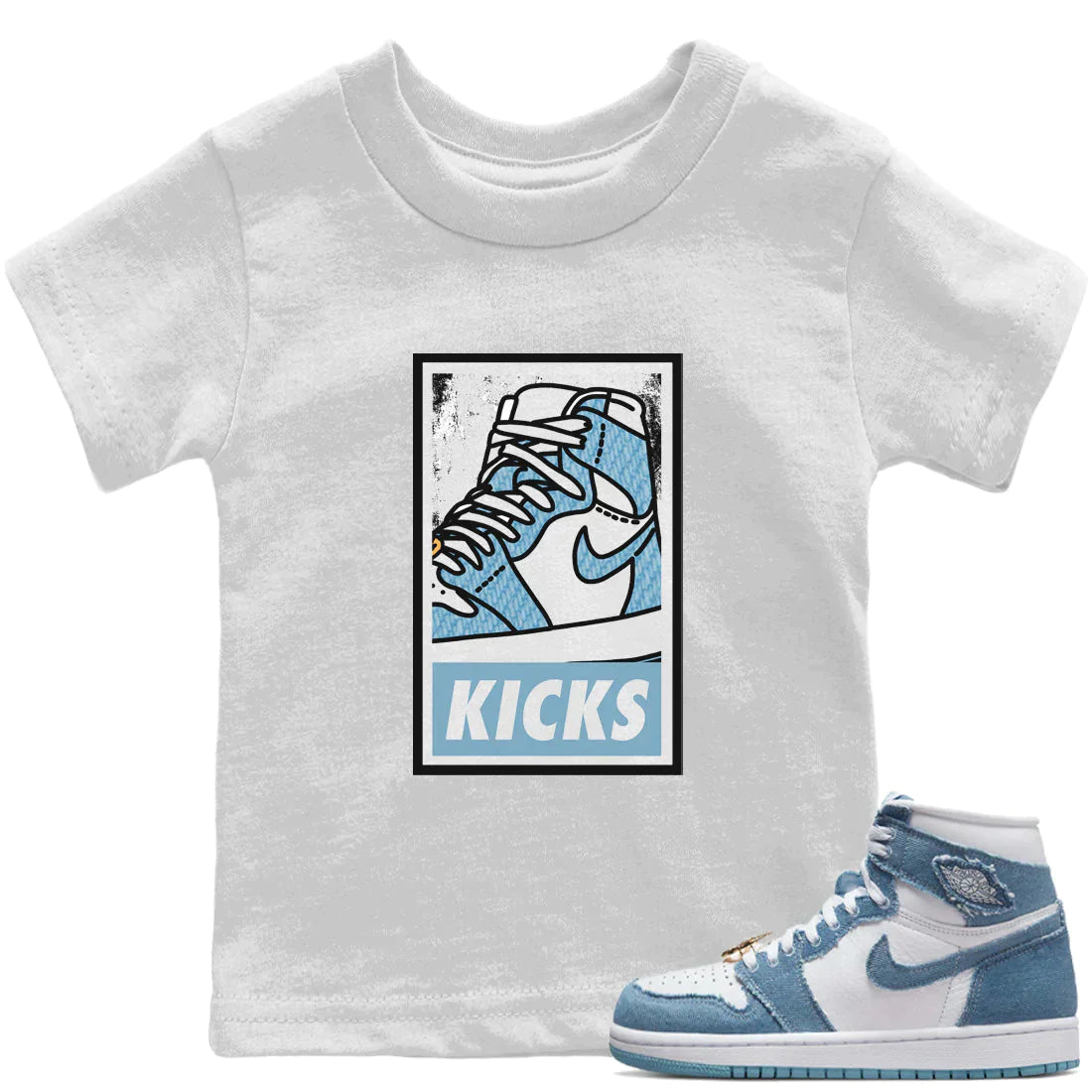 Jordan 1 Denim Sneaker Matching T-Shirt KICKS Sneaker Tees Jordan 1 Denim Sneaker Release Tees Kids Shirts