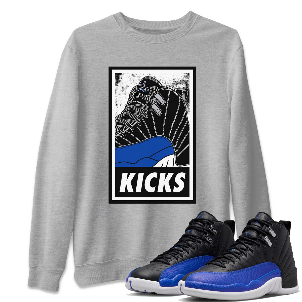 Jordan 12 Hyper Royal Sneaker Matching T-Shirt KICKS Sneaker Tees Jordan 12 Hyper Royal Sneaker Release Tees Crew Neck Tees
