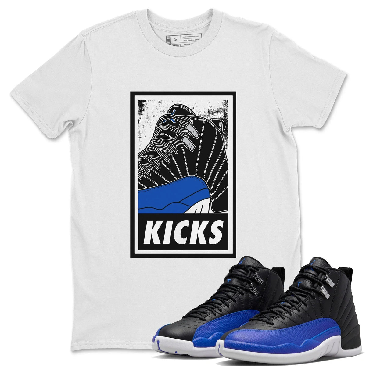 Jordan 12 Hyper Royal Sneaker Matching T-Shirt KICKS Sneaker Tees Jordan 12 Hyper Royal Sneaker Release Tees Crew Neck Tees
