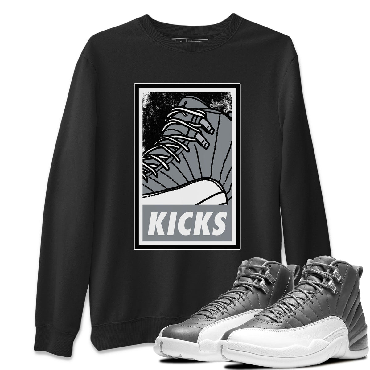 Jordan 12 Stealth Sneaker Matching T-Shirt KICKS Sneaker Tees Jordan 12 Stealth Sneaker Release Tees Crew Neck Tees