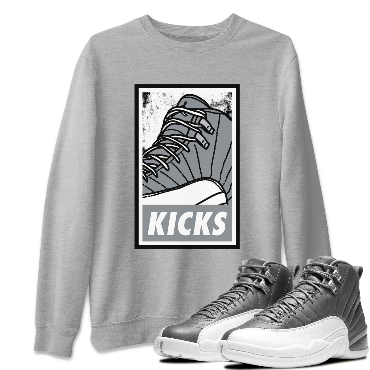 Jordan 12 Stealth Sneaker Matching T-Shirt KICKS Sneaker Tees Jordan 12 Stealth Sneaker Release Tees Crew Neck Tees