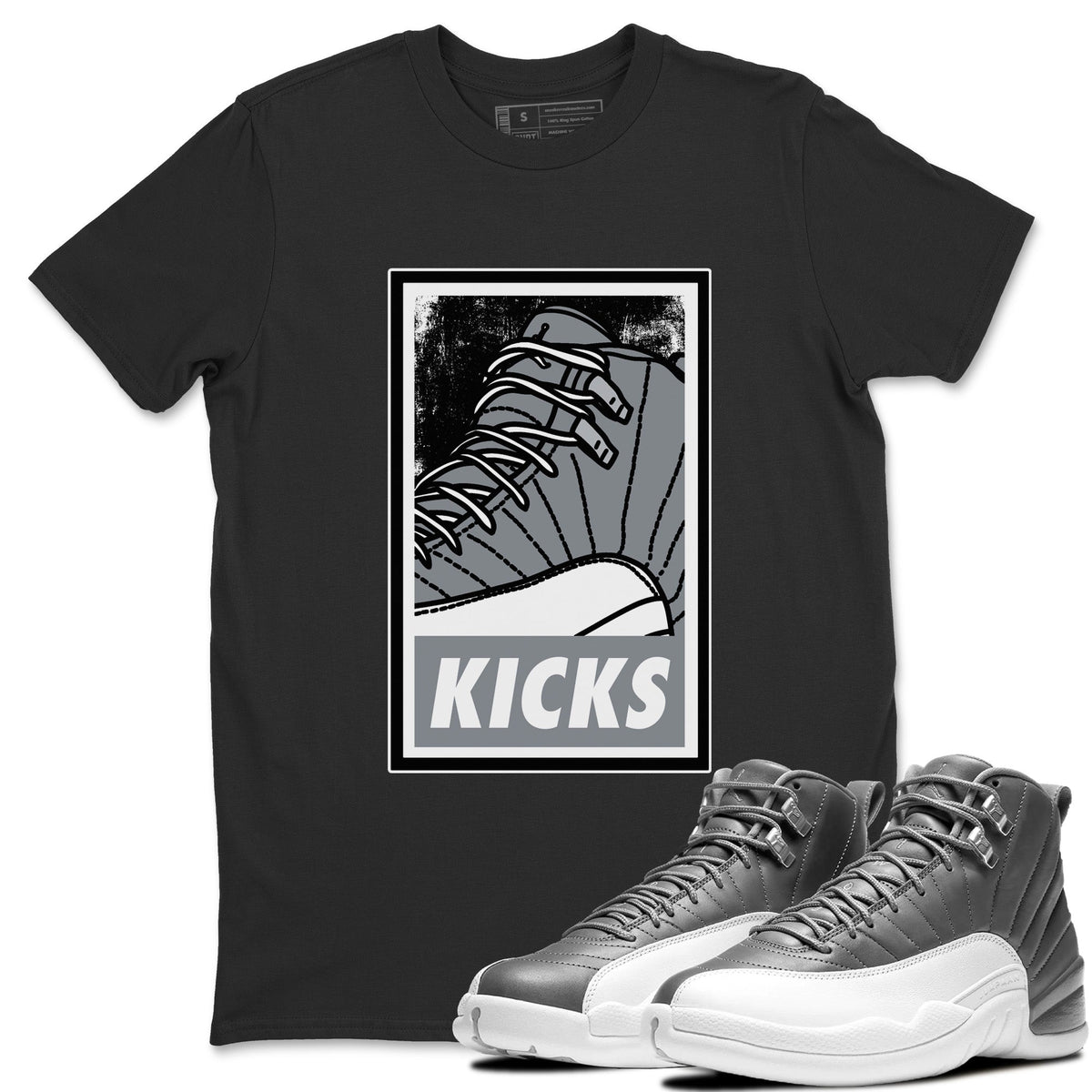 Jordan 12 Stealth Sneaker Matching T-Shirt KICKS Sneaker Tees Jordan 12 Stealth Sneaker Release Tees Crew Neck Tees