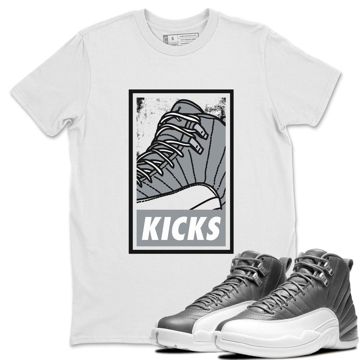Jordan 12 Stealth Sneaker Matching T-Shirt KICKS Sneaker Tees Jordan 12 Stealth Sneaker Release Tees Crew Neck Tees