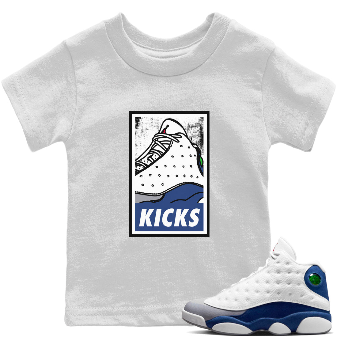 Jordan 13 French Blue Sneaker Matching T-Shirt KICKS Sneaker Tees Jordan 13 French Blue Sneaker Release Tees Kids Shirts