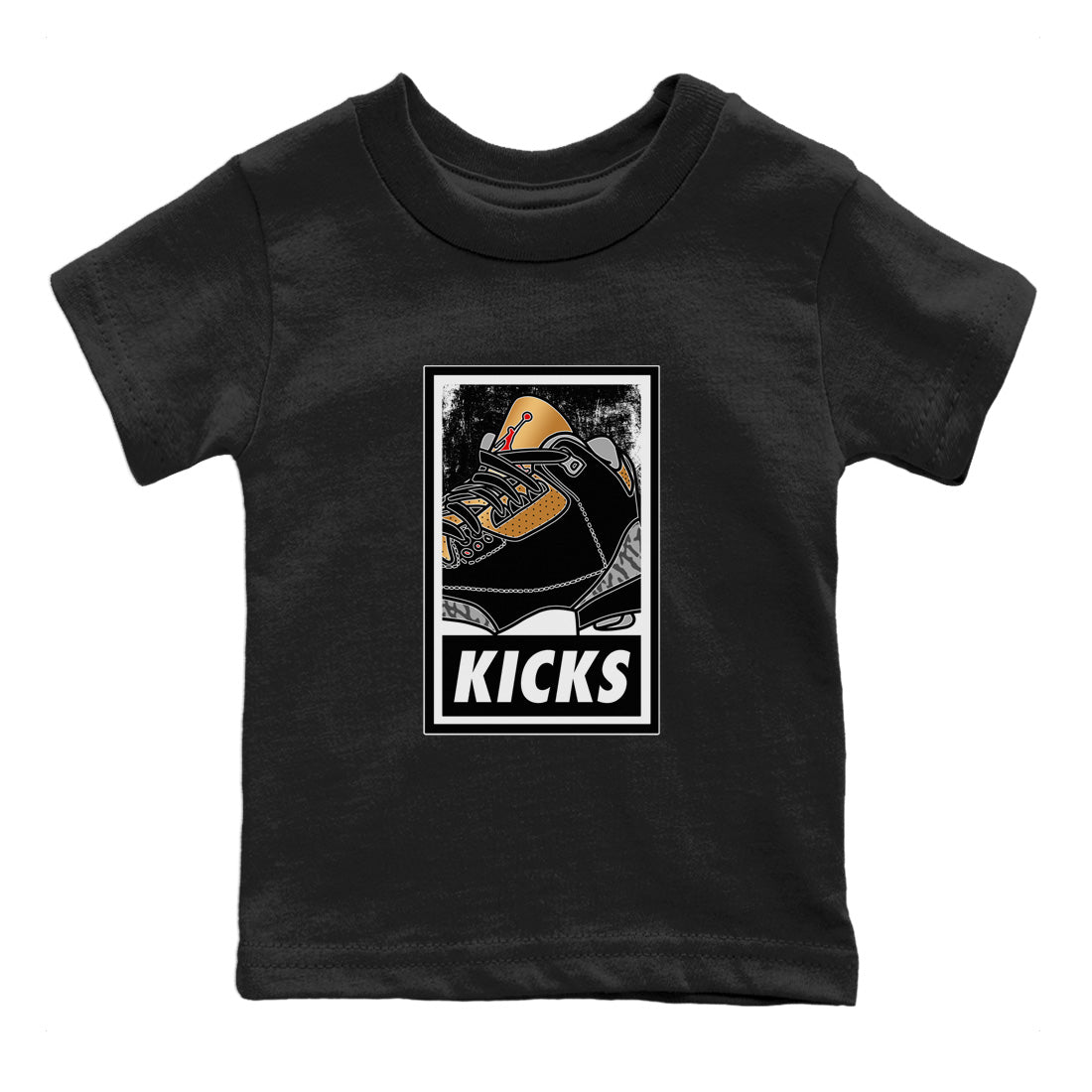 Jordan 3 Black Gold Sneaker Matching T-Shirt KICKS Sneaker Tees Jordan 3 Black Gold Sneaker Release Tees Kids Shirts