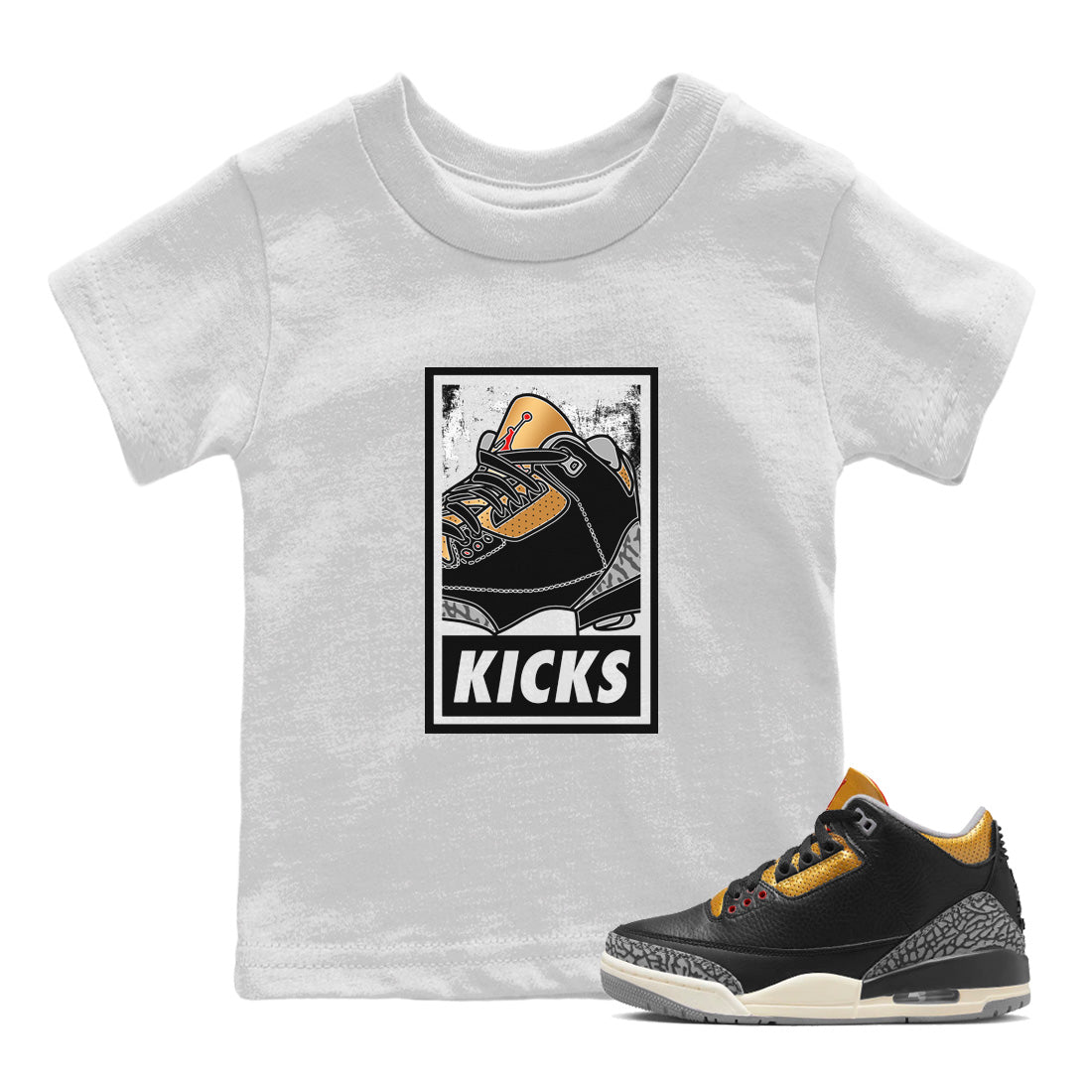 Jordan 3 Black Gold Sneaker Matching T-Shirt KICKS Sneaker Tees Jordan 3 Black Gold Sneaker Release Tees Kids Shirts