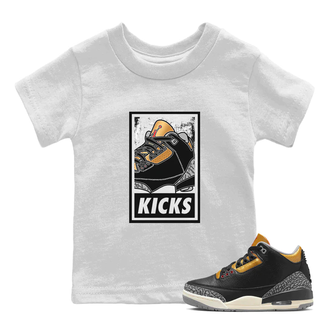 Jordan 3 Black Gold Sneaker Matching T-Shirt KICKS Sneaker Tees Jordan 3 Black Gold Sneaker Release Tees Kids Shirts