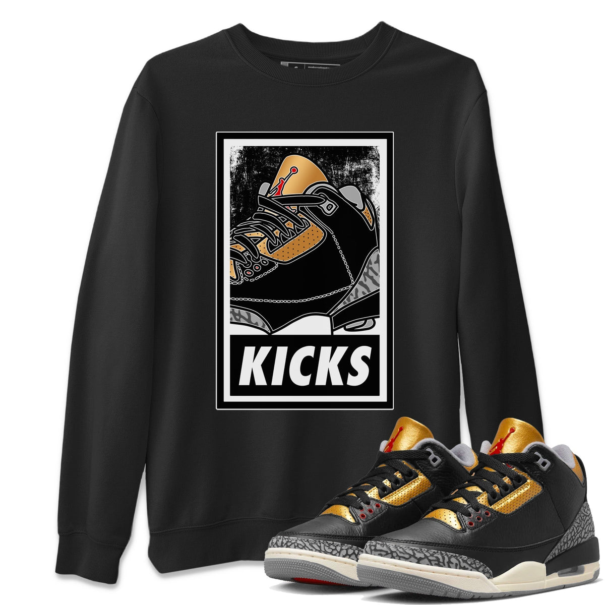 Jordan 3 Black Gold Sneaker Matching T-Shirt KICKS Sneaker Tees Jordan 3 Black Gold Sneaker Release Tees Crew Neck Tees