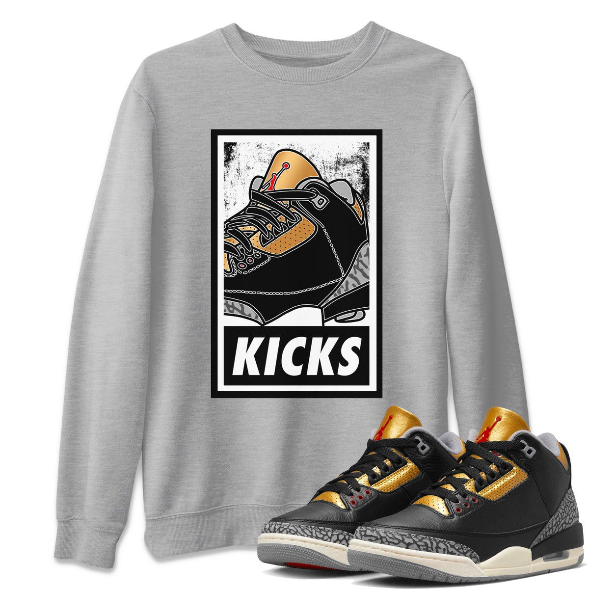 Jordan 3 Black Gold Sneaker Matching T-Shirt KICKS Sneaker Tees Jordan 3 Black Gold Sneaker Release Tees Crew Neck Tees