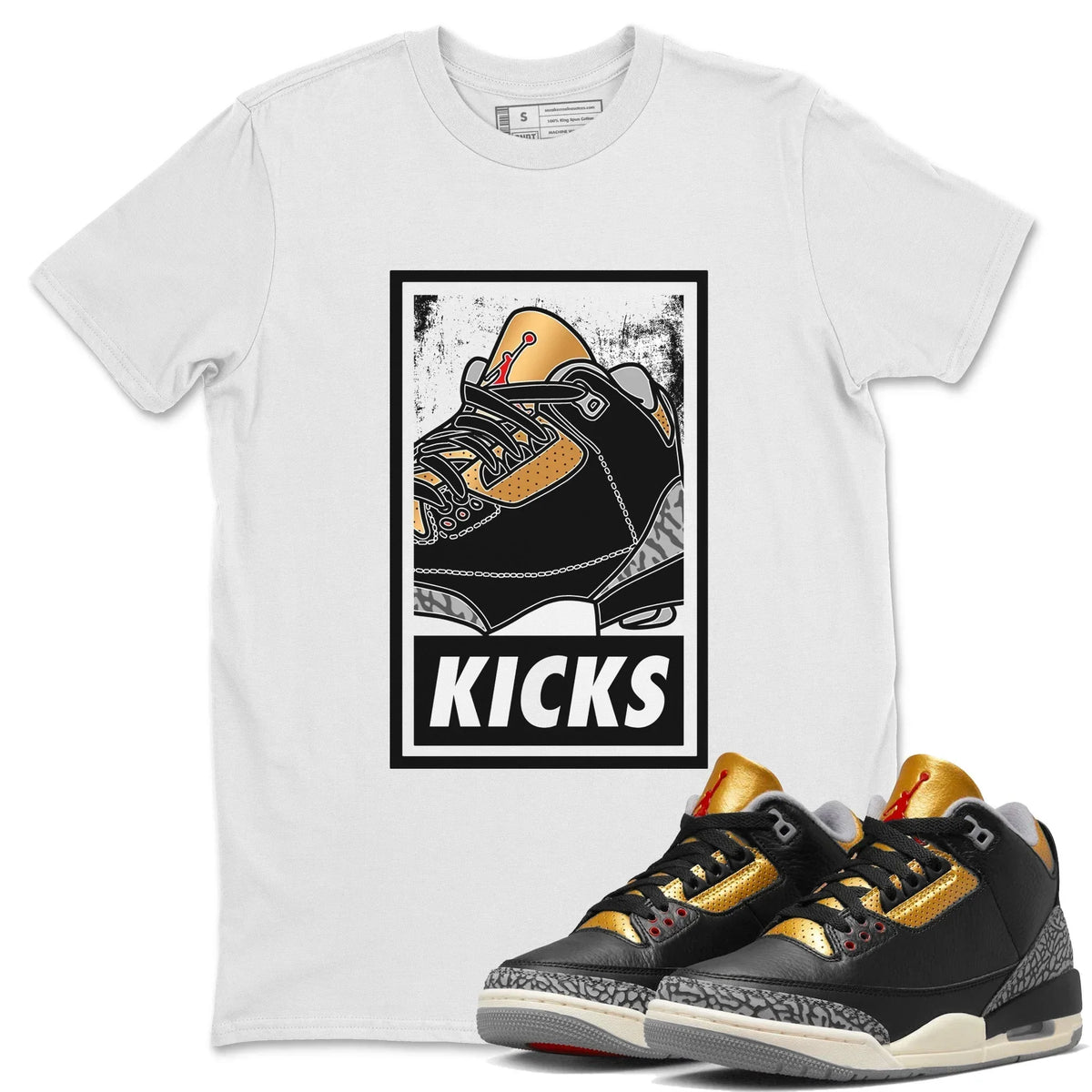 Jordan 3 Black Gold Sneaker Matching T-Shirt KICKS Sneaker Tees Jordan 3 Black Gold Sneaker Release Tees Crew Neck Tees