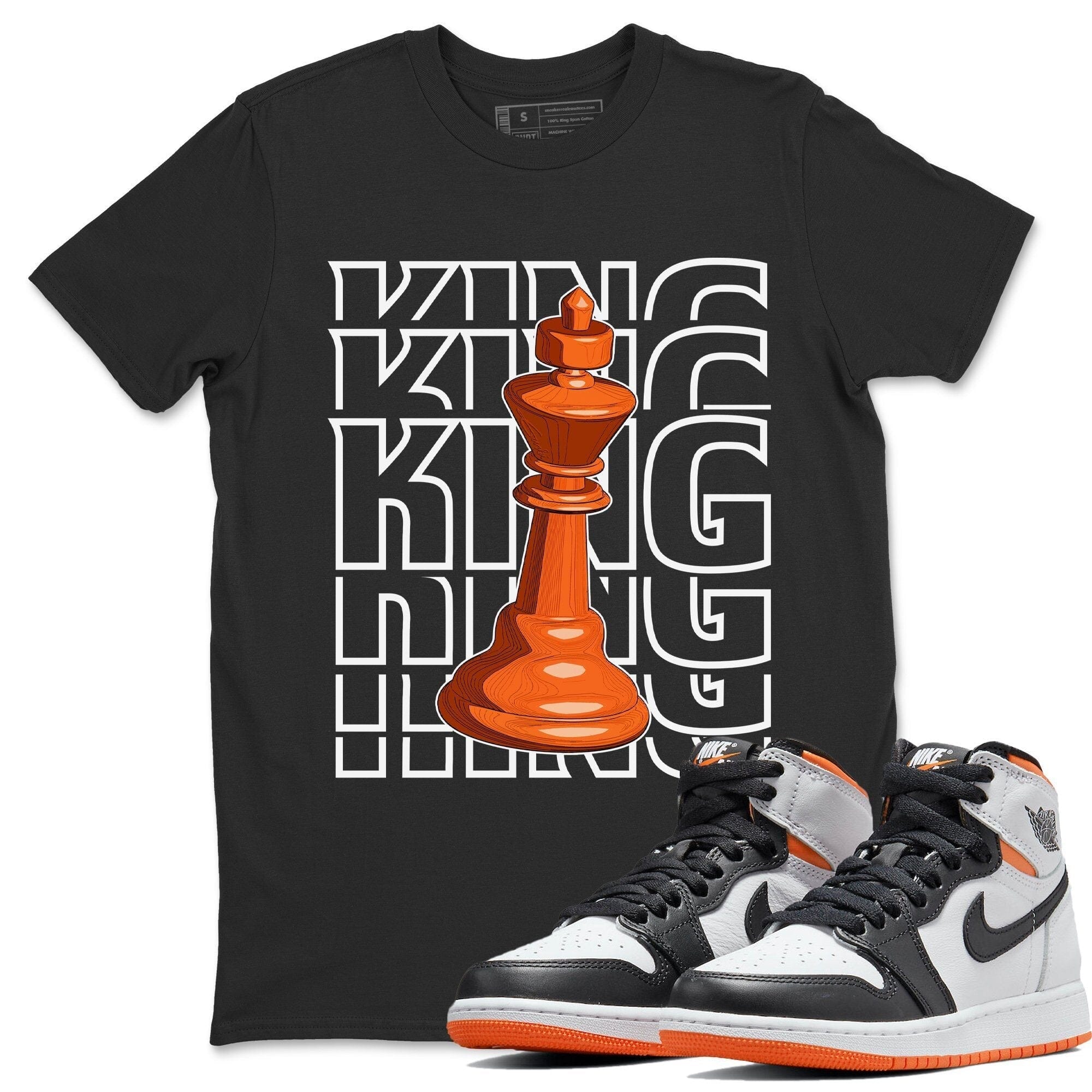 Jordan 1 Electro Orange Sneaker Matching T-Shirt King Sneaker Tees Jordan 1 Electro Orange Sneaker Release Tees Crew Neck Tees