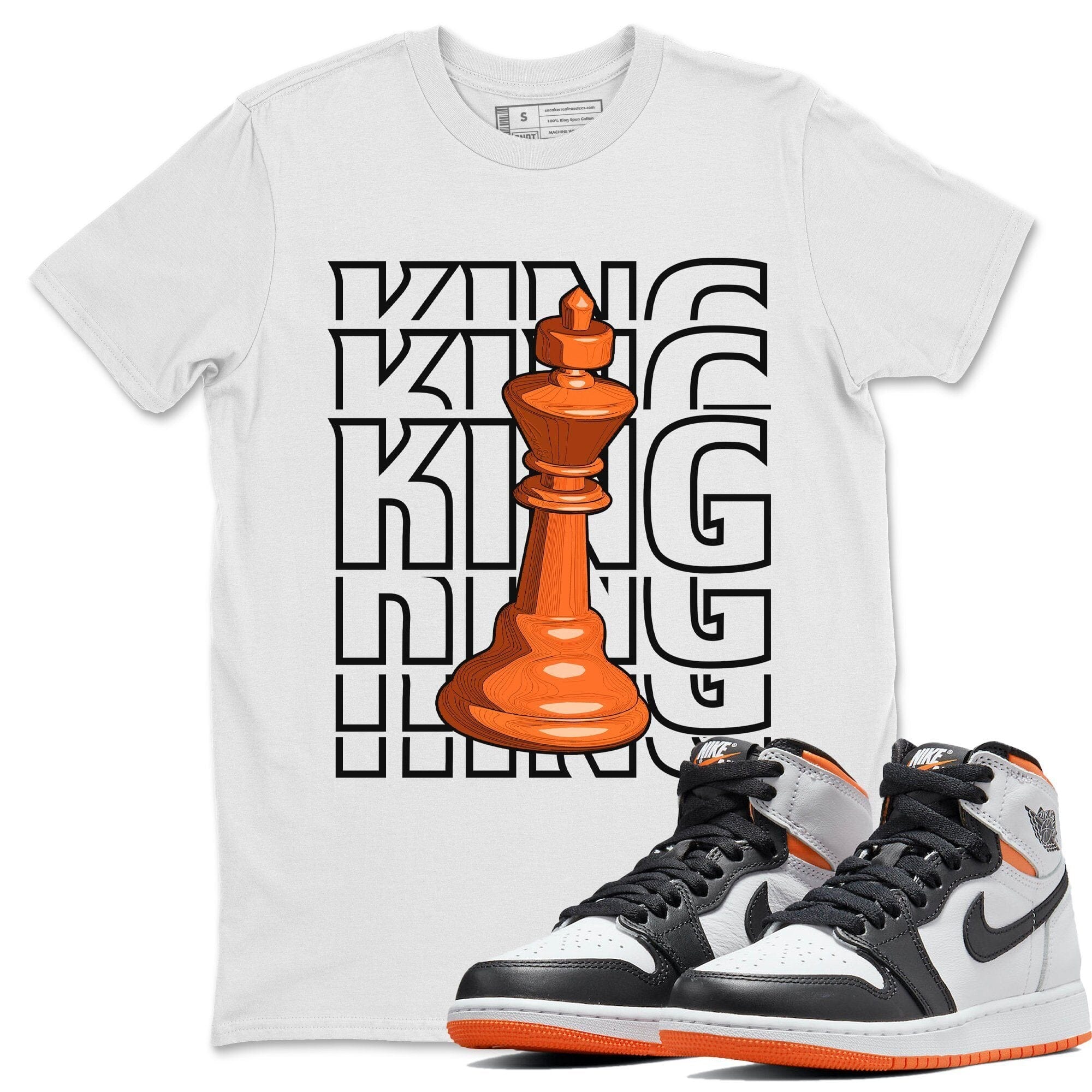 Jordan 1 Electro Orange Sneaker Matching T-Shirt King Sneaker Tees Jordan 1 Electro Orange Sneaker Release Tees Crew Neck Tees