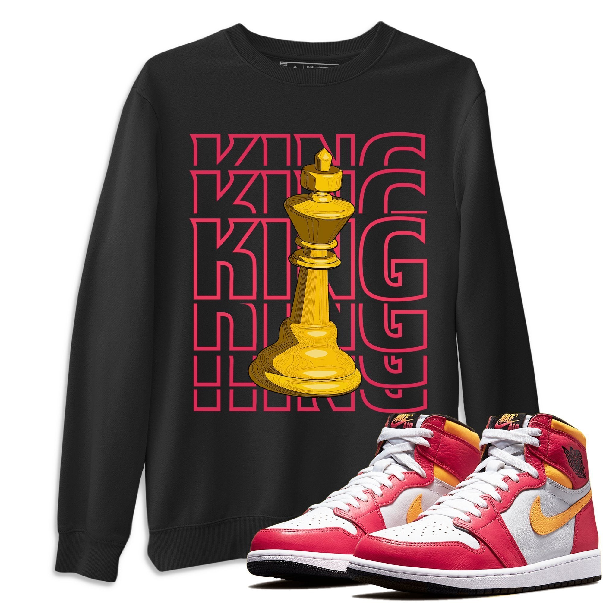 Jordan 1 Light Fusion Red Sneaker Matching T-Shirt King Sneaker Tees Jordan 1 Light Fusion Red Sneaker Release Tees Crew Neck Tees