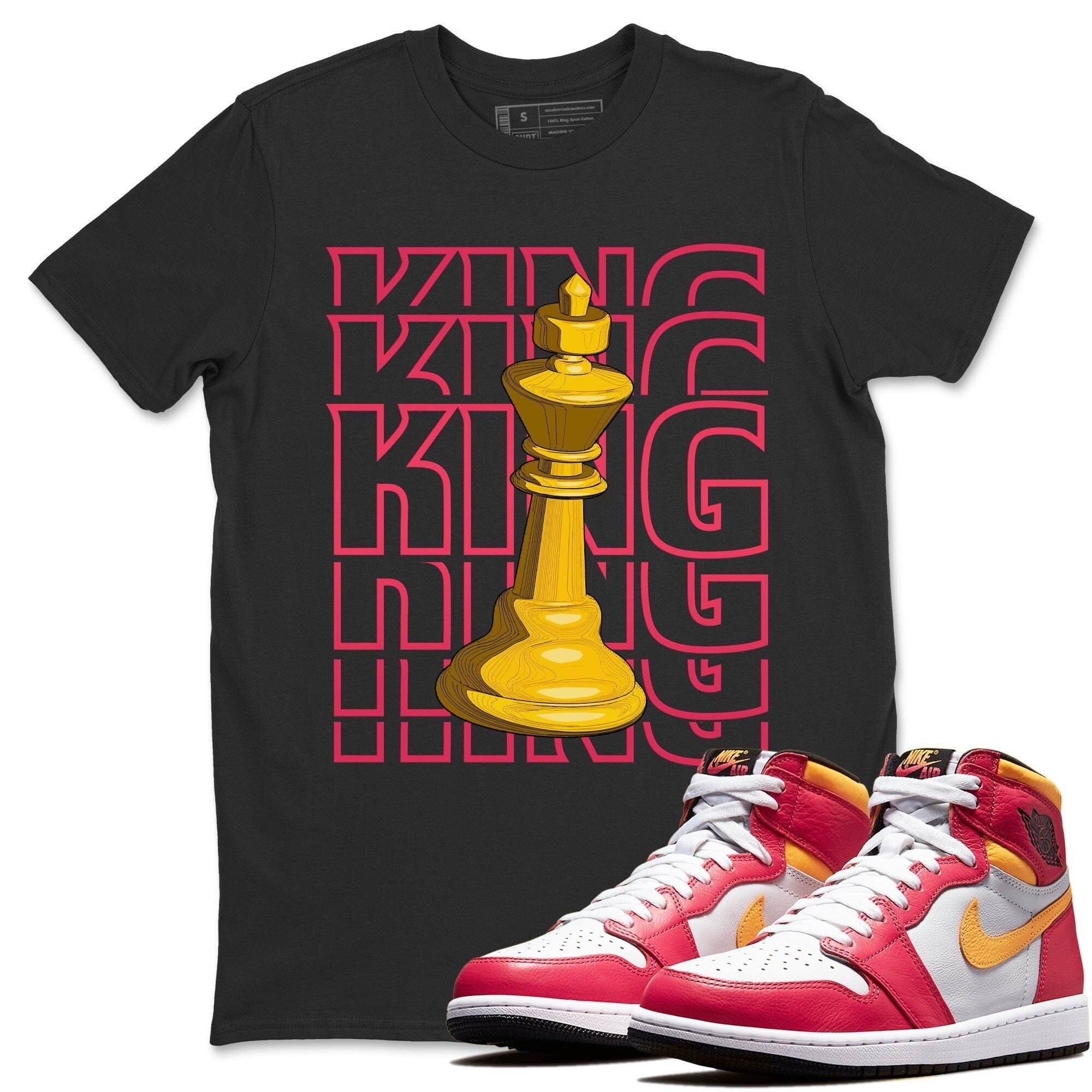 Jordan 1 Light Fusion Red Sneaker Matching T-Shirt King Sneaker Tees Jordan 1 Light Fusion Red Sneaker Release Tees Crew Neck Tees
