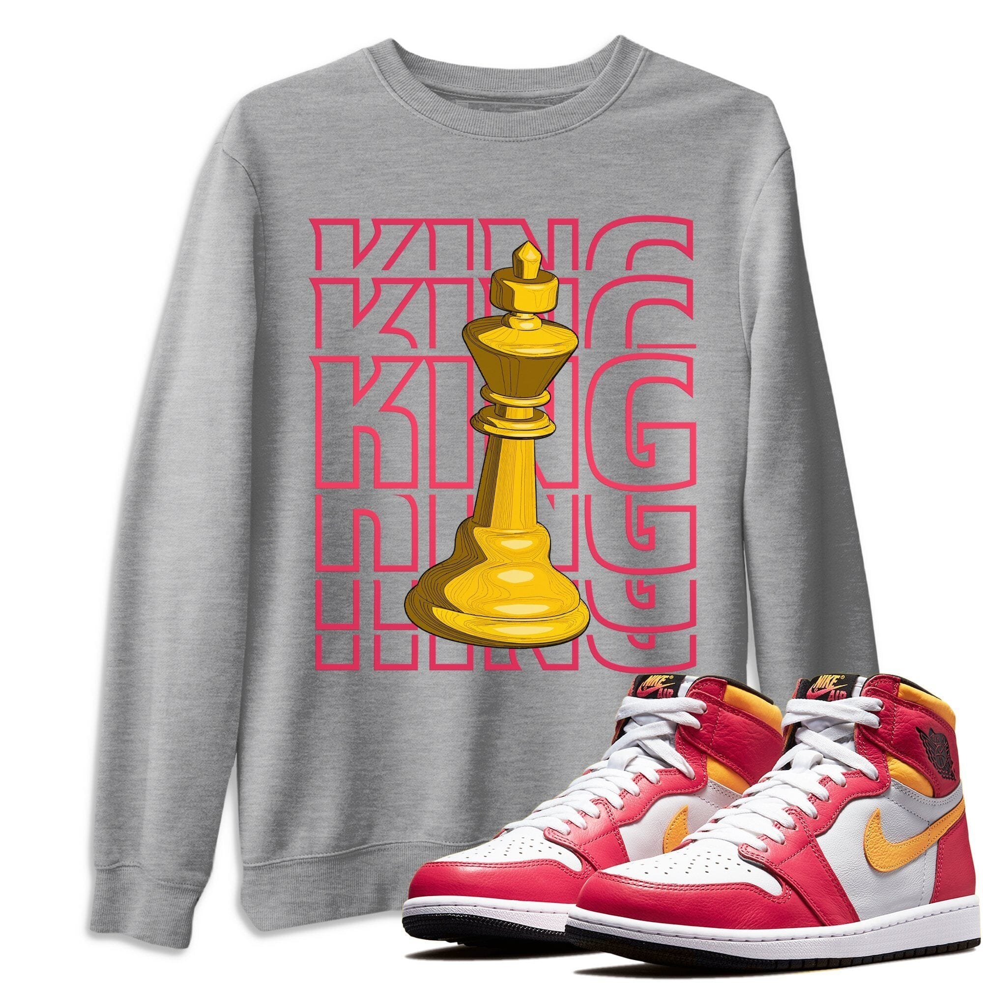 Jordan 1 Light Fusion Red Sneaker Matching T-Shirt King Sneaker Tees Jordan 1 Light Fusion Red Sneaker Release Tees Crew Neck Tees