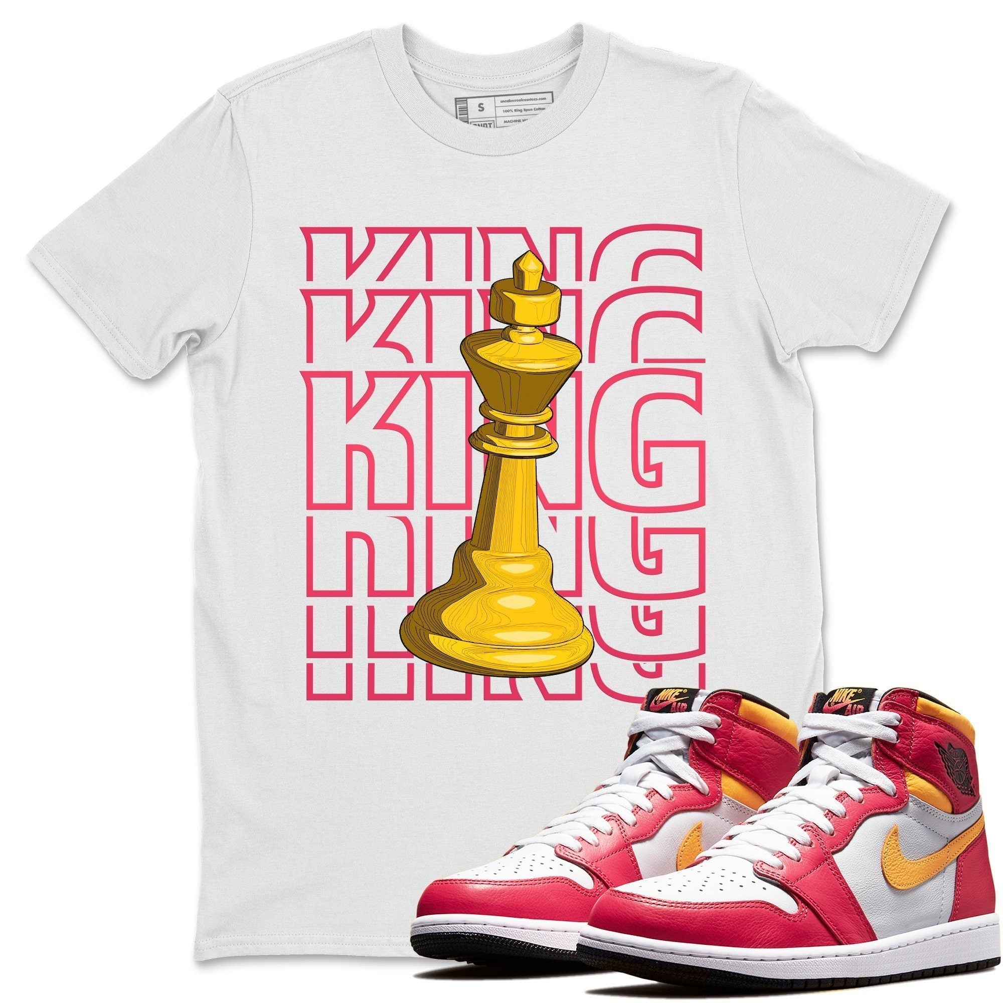 Jordan 1 Light Fusion Red Sneaker Matching T-Shirt King Sneaker Tees Jordan 1 Light Fusion Red Sneaker Release Tees Crew Neck Tees