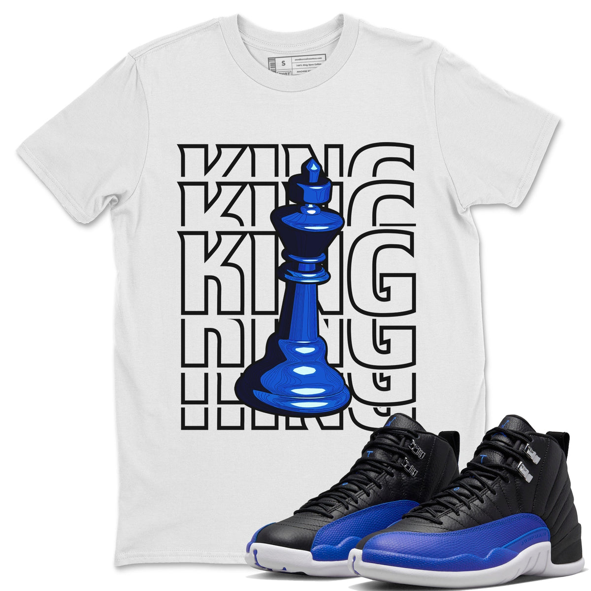 Jordan 12 Hyper Royal Sneaker Matching T-Shirt King Sneaker Tees Jordan 12 Hyper Royal Sneaker Release Tees Crew Neck Tees