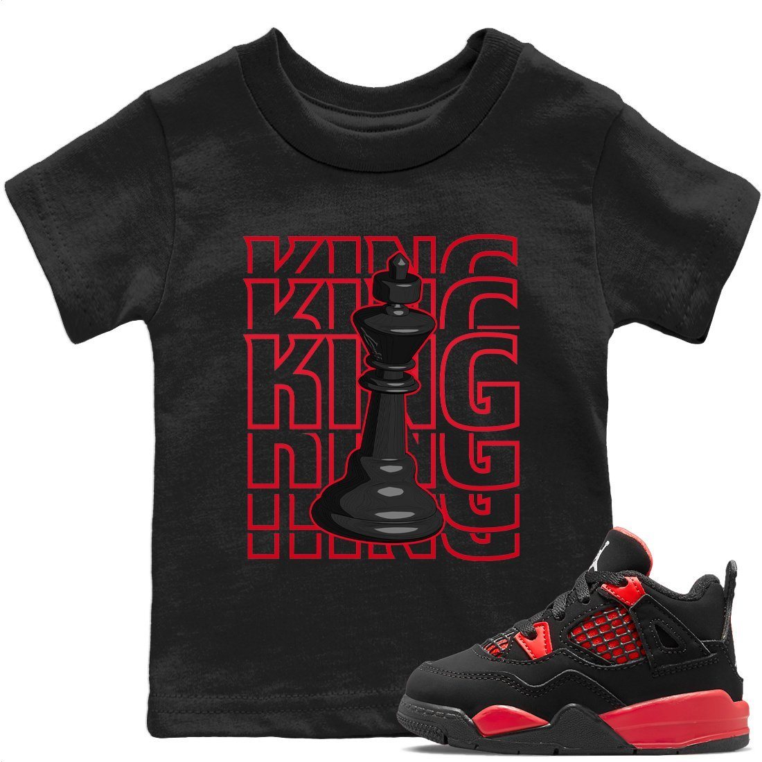 Jordan 4 Red Thunder Sneaker Matching T-Shirt King Sneaker Tees Jordan 4 Red Thunder Sneaker Release Tees Kids Shirts