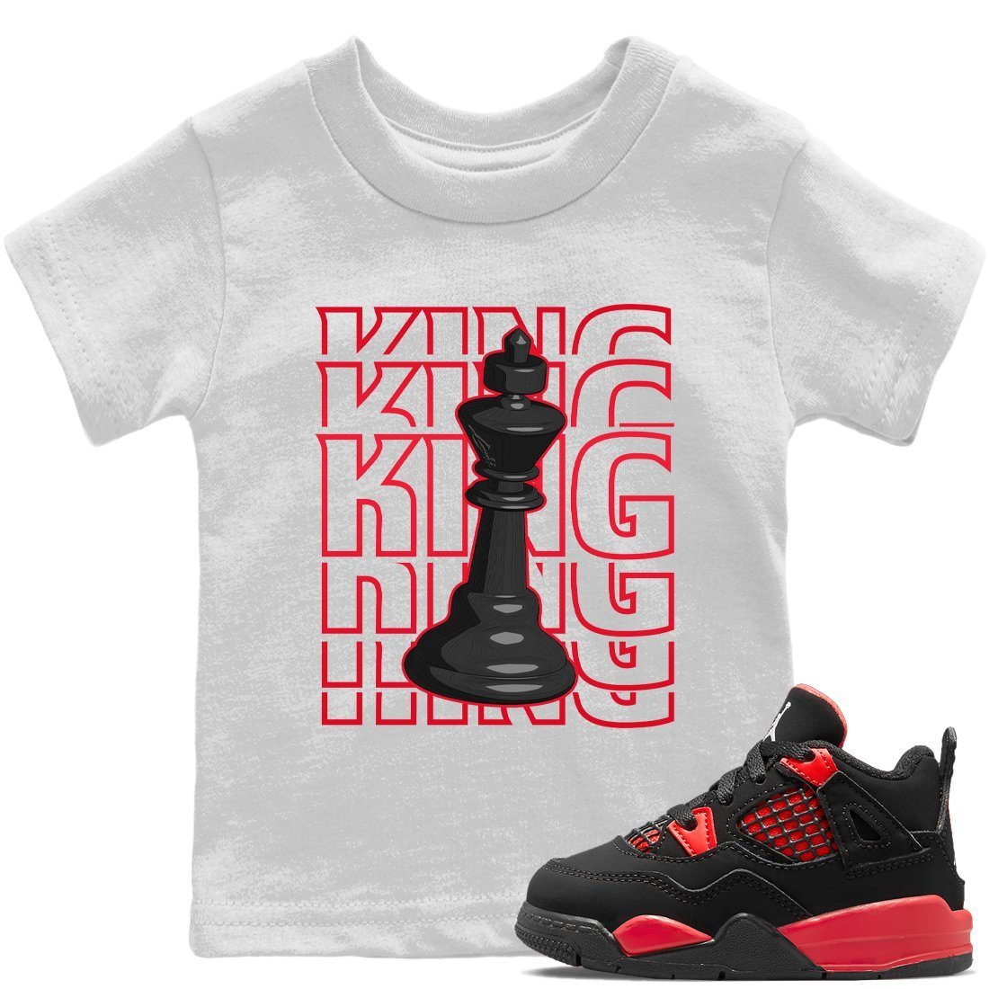 Jordan 4 Red Thunder Sneaker Matching T-Shirt King Sneaker Tees Jordan 4 Red Thunder Sneaker Release Tees Kids Shirts