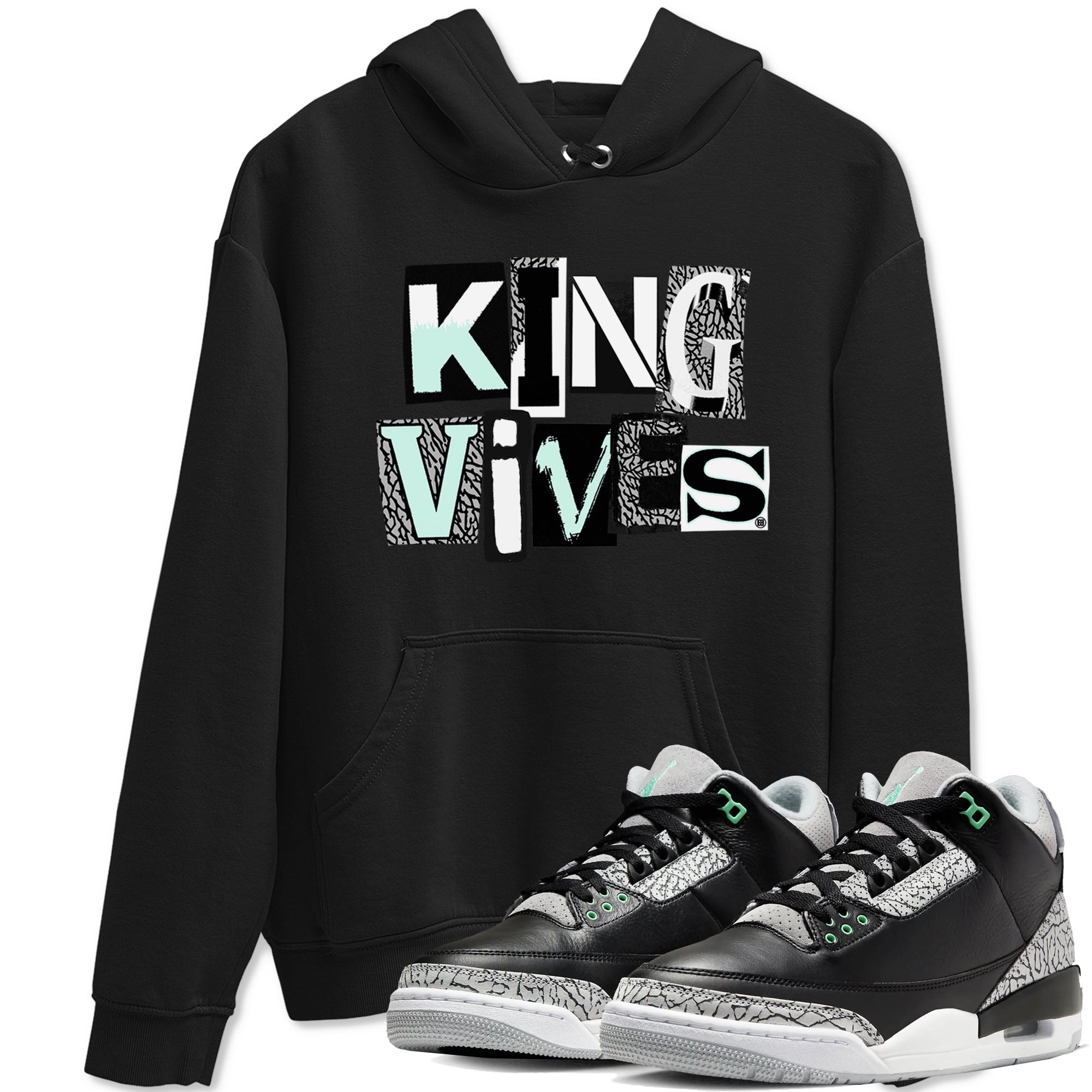 3s Green Glow shirt to match jordans King Vibes sneaker tees Air Jordan 3 Green Glow Drip Gear Zone unisex cotton Black 1 crew neck shirt