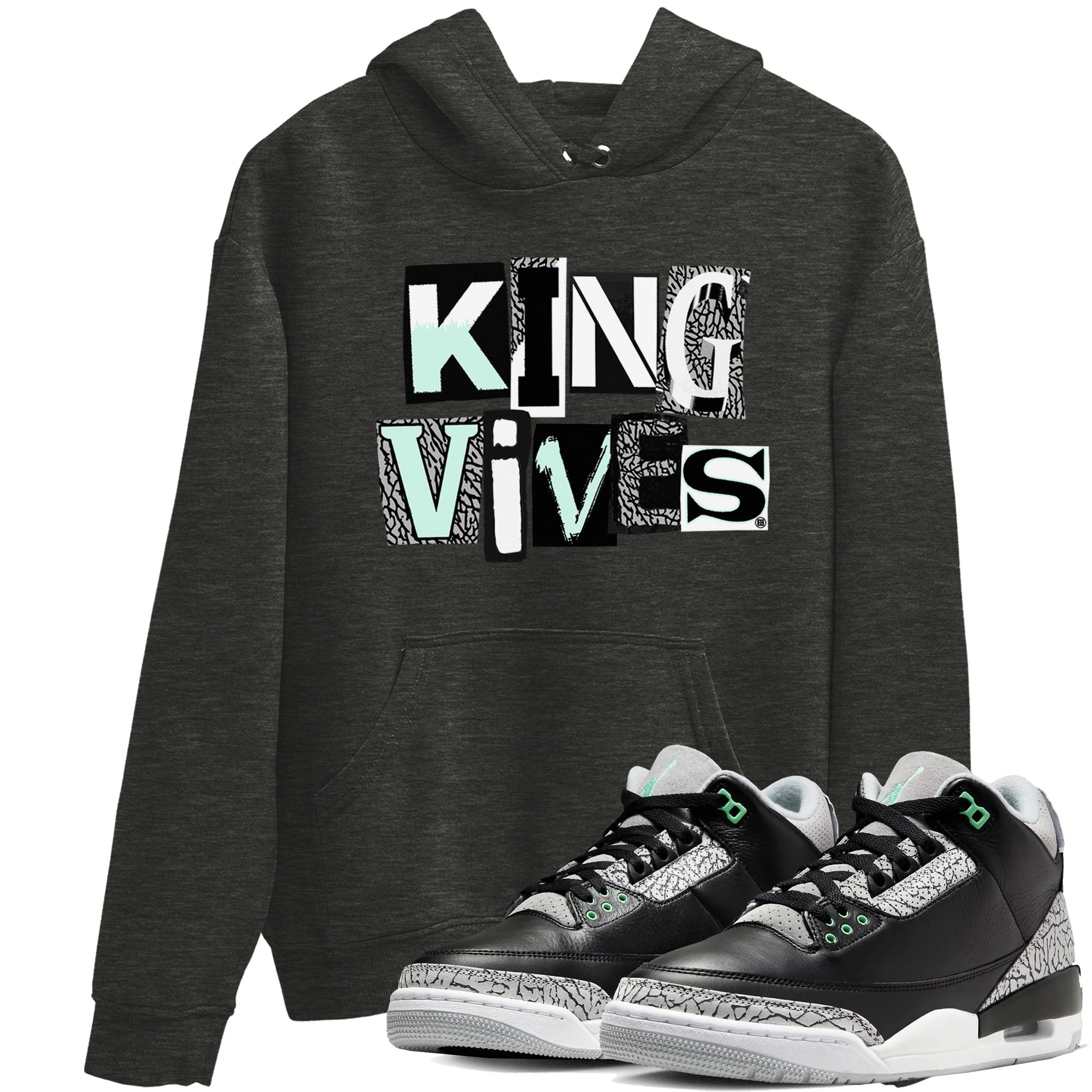 3s Green Glow shirt to match jordans King Vibes sneaker tees Air Jordan 3 Green Glow Drip Gear Zone unisex cotton Charcoal Heather 1 crew neck shirt