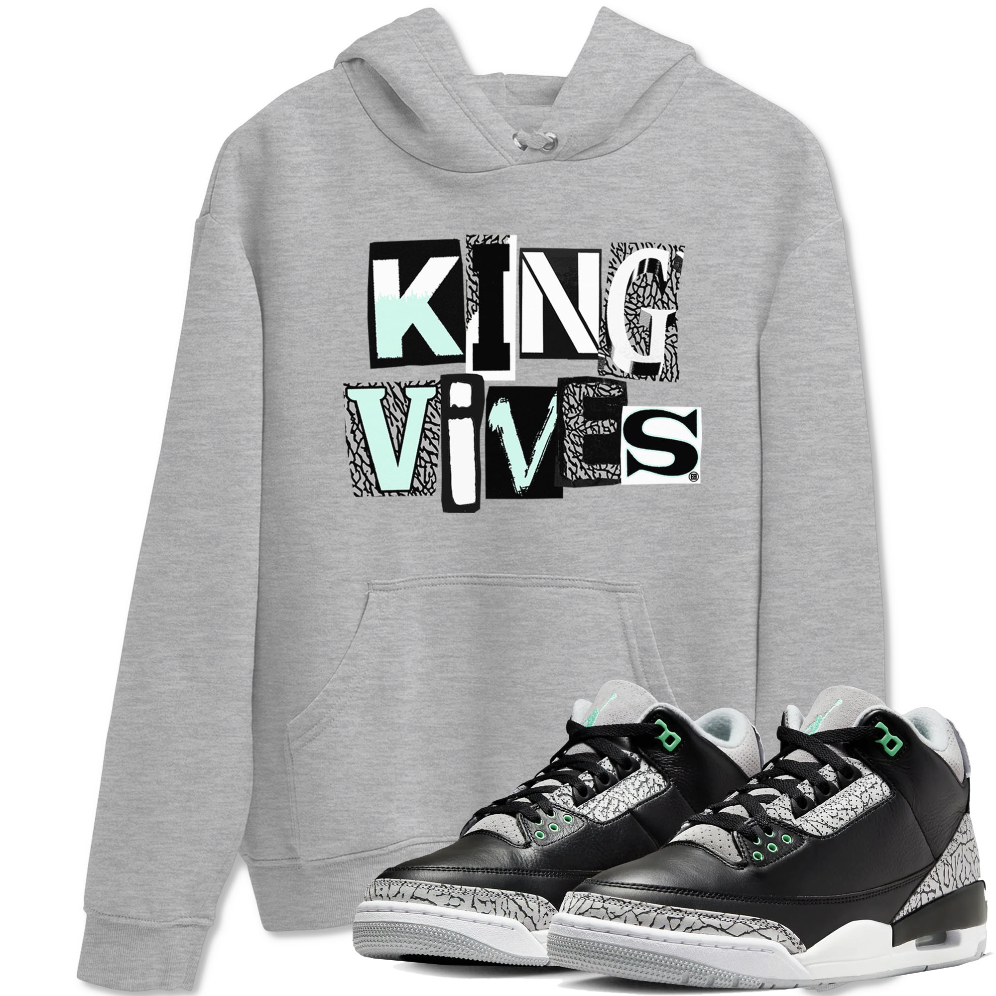 3s Green Glow shirt to match jordans King Vibes sneaker tees Air Jordan 3 Green Glow Drip Gear Zone unisex cotton Heather Grey 1 crew neck shirt