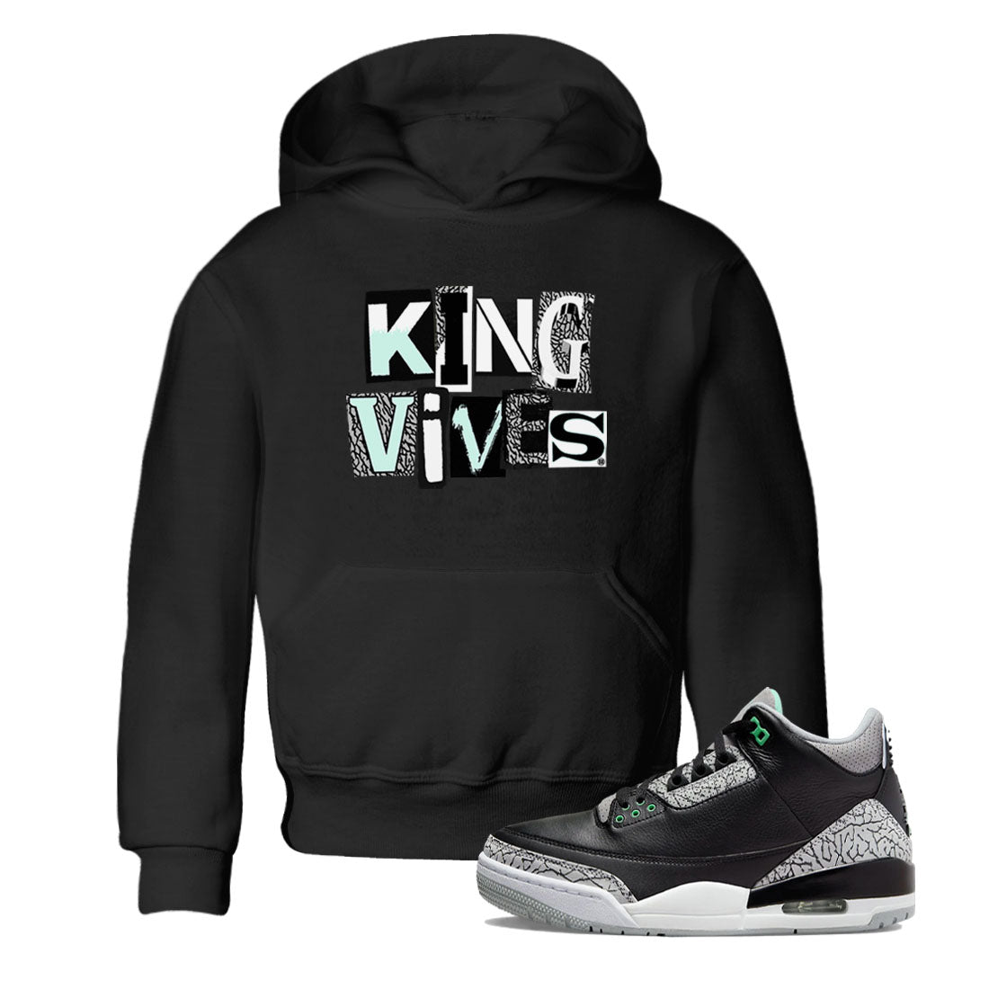 3s Green Glow shirt to match jordans King Vibes sneaker tees Air Jordan 3 Green Glow Drip Gear Zone baby toddler Black 1 cotton Shirt