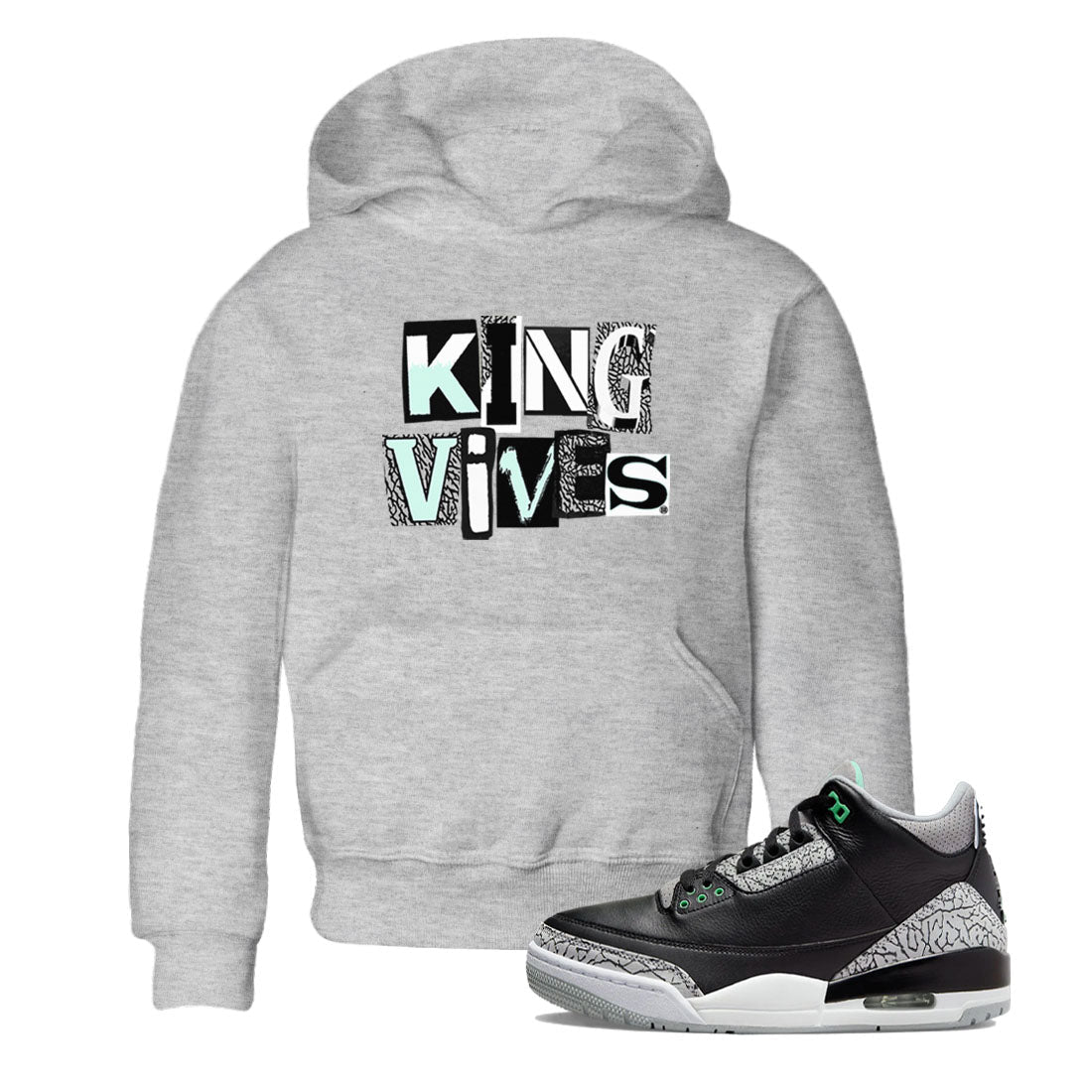 3s Green Glow shirt to match jordans King Vibes sneaker tees Air Jordan 3 Green Glow Drip Gear Zone baby toddler Heather Grey 1 cotton Shirt