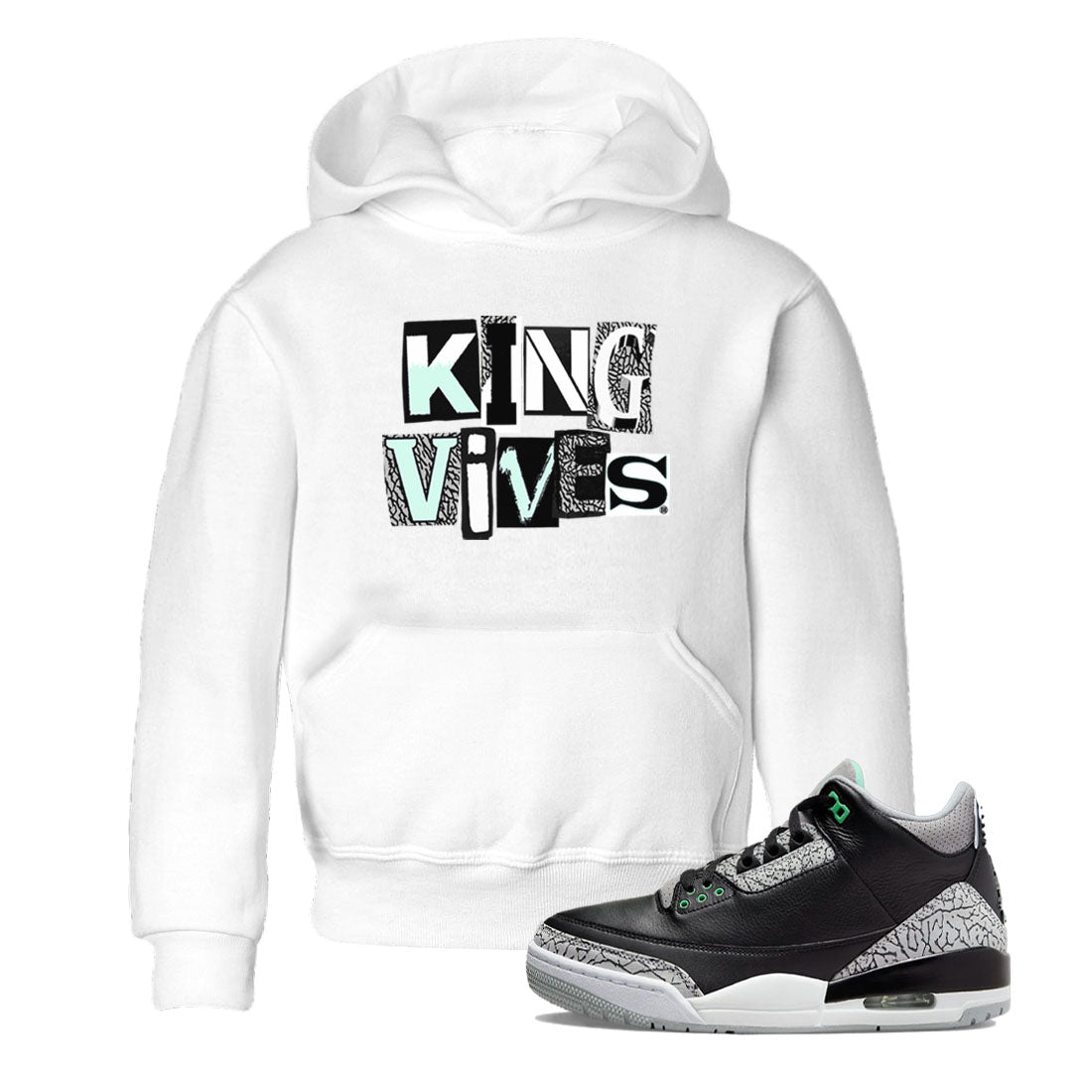 3s Green Glow shirt to match jordans King Vibes sneaker tees Air Jordan 3 Green Glow Drip Gear Zone baby toddler White 1 cotton Shirt