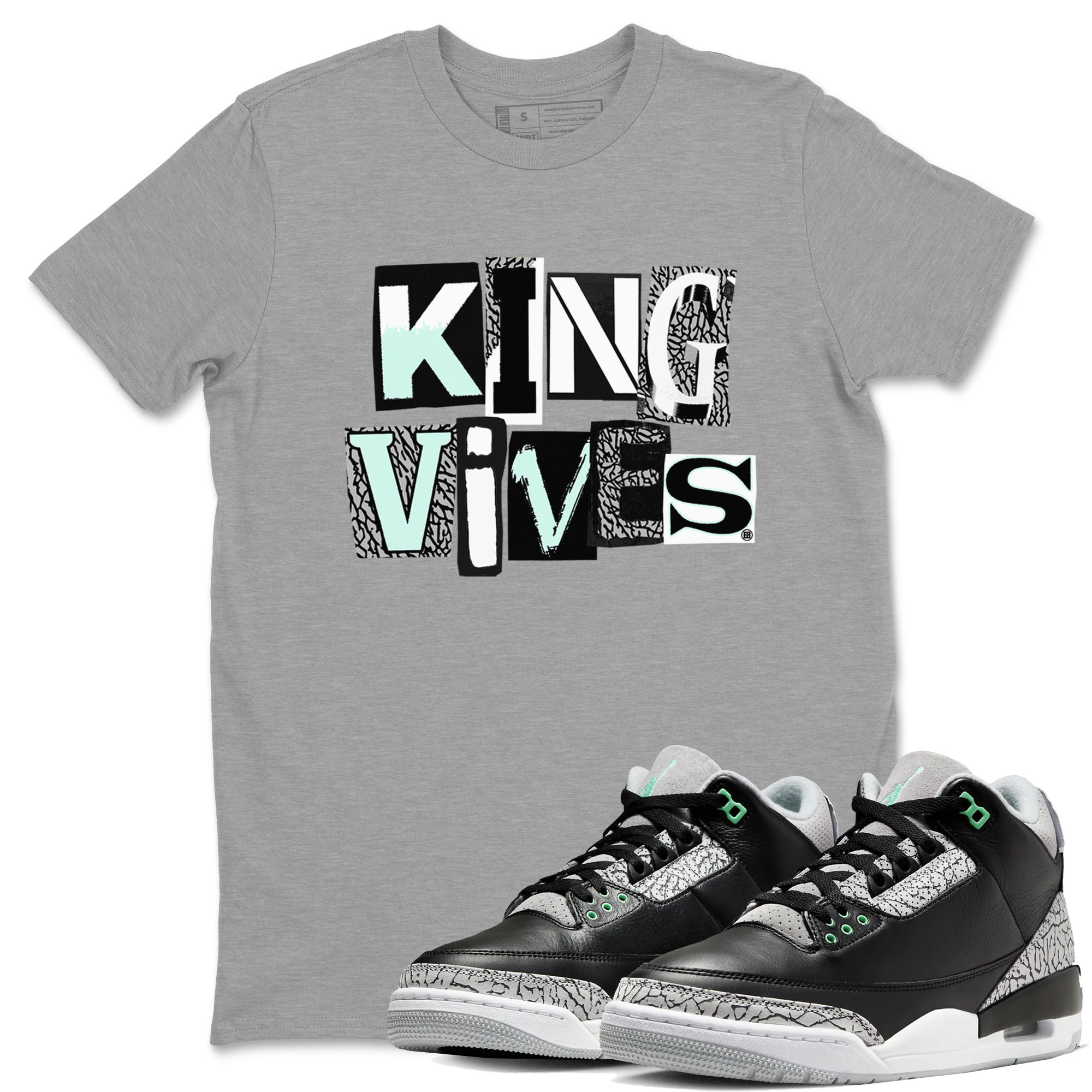 3s Green Glow shirt to match jordans King Vibes sneaker tees Air Jordan 3 Green Glow Drip Gear Zone unisex cotton Heather Grey 1 crew neck shirt