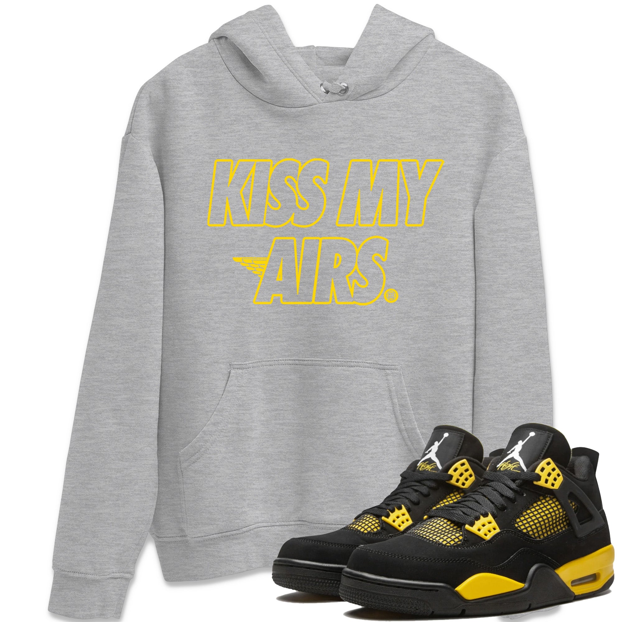 Air Jordan 4 Thunder Sneaker Match Tees Kiss My Airs Streetwear Sneaker Shirt Air Jordan 4 Retro Thunder Sneaker Release Tees Unisex Shirts Heather Grey 1