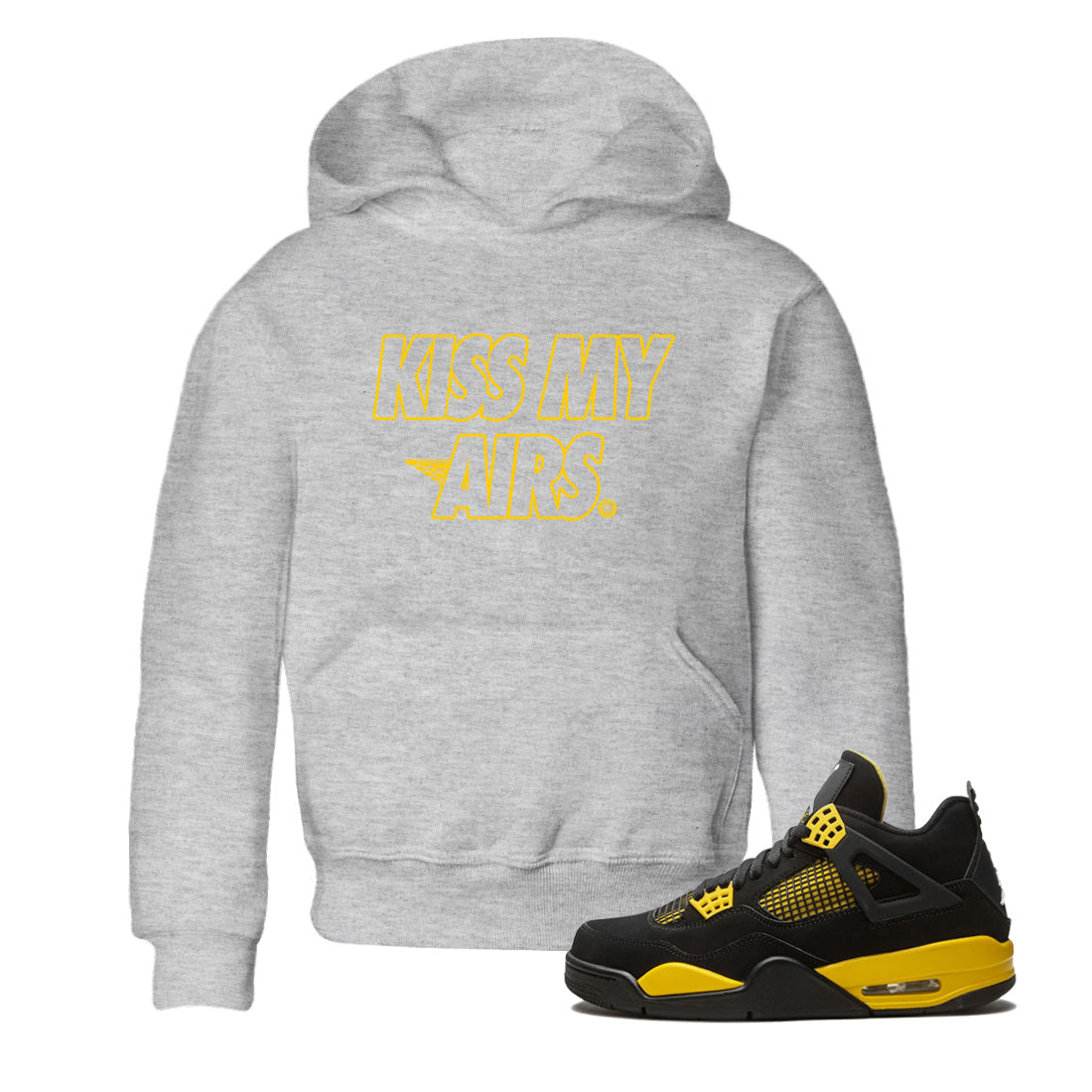 Air Jordan 4 Thunder Sneaker Match Tees Kiss My Airs Streetwear Sneaker Shirt Air Jordan 4 Retro Thunder Sneaker Release Tees Kids Shirts Heather Grey 1