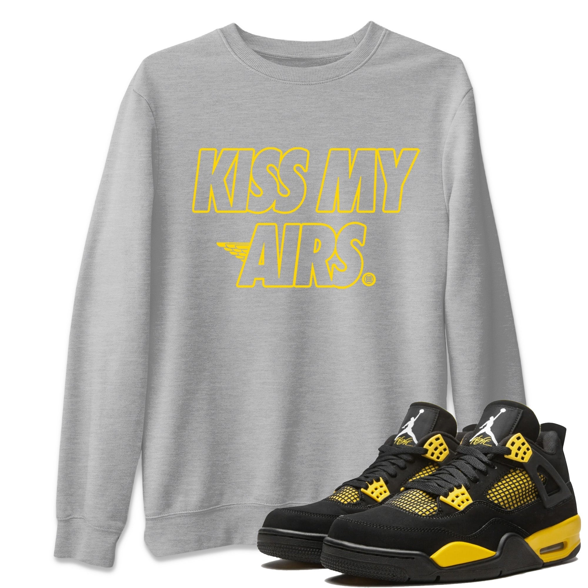 Air Jordan 4 Thunder Sneaker Match Tees Kiss My Airs Streetwear Sneaker Shirt Air Jordan 4 Retro Thunder Sneaker Release Tees Unisex Shirts Heather Grey 1