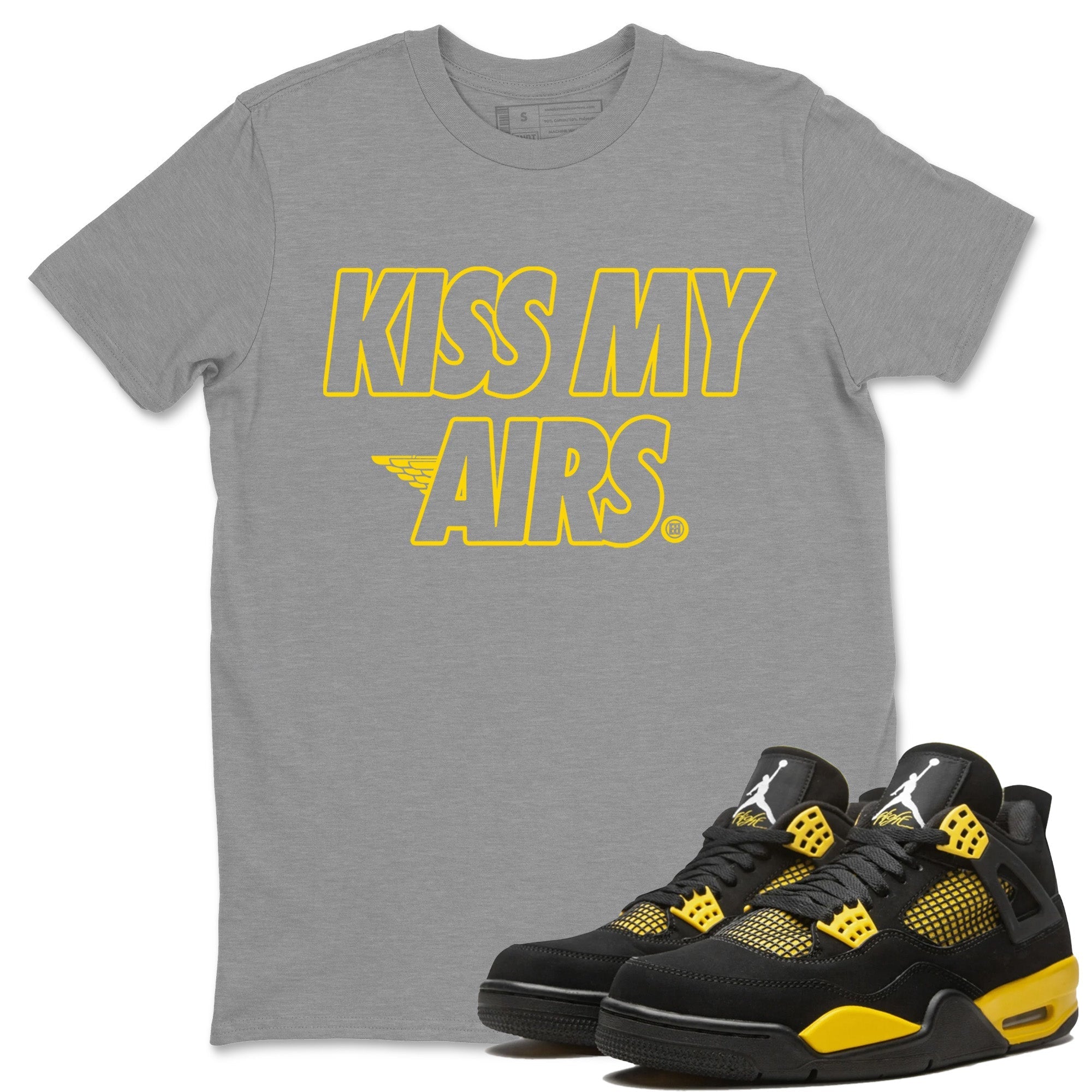Air Jordan 4 Thunder Sneaker Match Tees Kiss My Airs Streetwear Sneaker Shirt Air Jordan 4 Retro Thunder Sneaker Release Tees Unisex Shirts Heather Grey 1